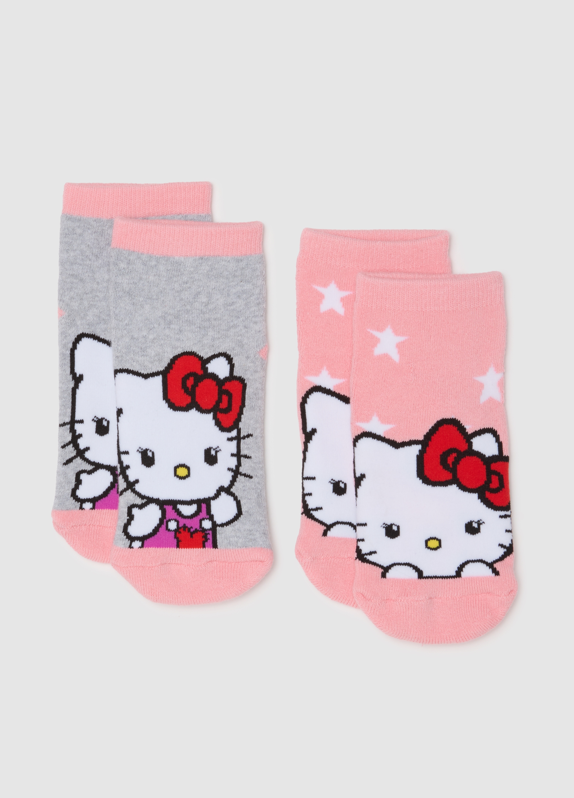 OVS KIDS, Pack Doble De Calcetines Antideslizantes Rosas Hello Kitty Para Niña, Niña, Gris/rosa, Talla: 34/36