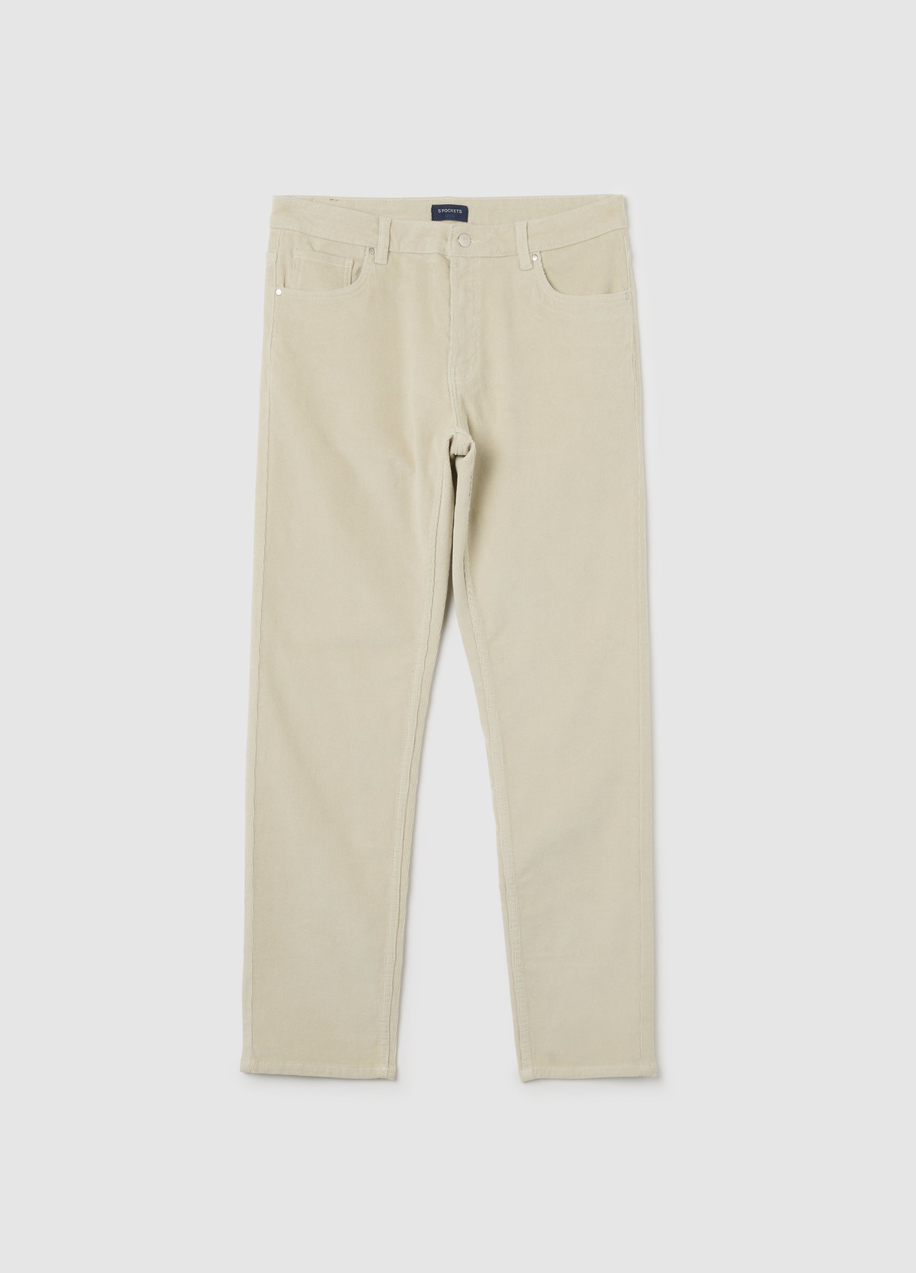 OVS, Pantalones Beige Slim Fit De Algodón Elástico Acanalados, Hombre, Beige Claro, Talla: 44