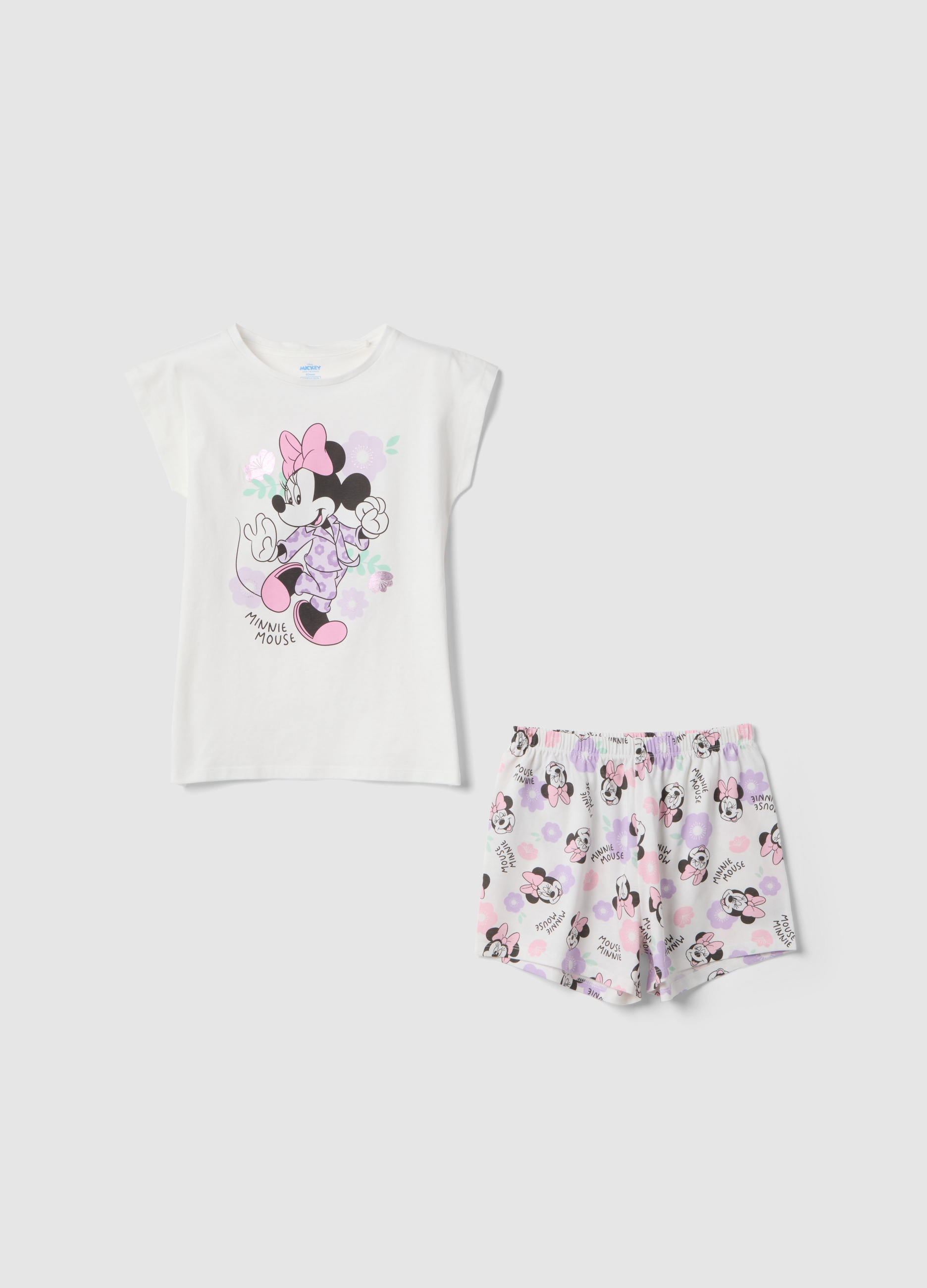 DISNEY, Pigiama In Puro Cotone Bianco Da Bambina Regular Fit Con Minnie, Bianco, Taglia: 8-9