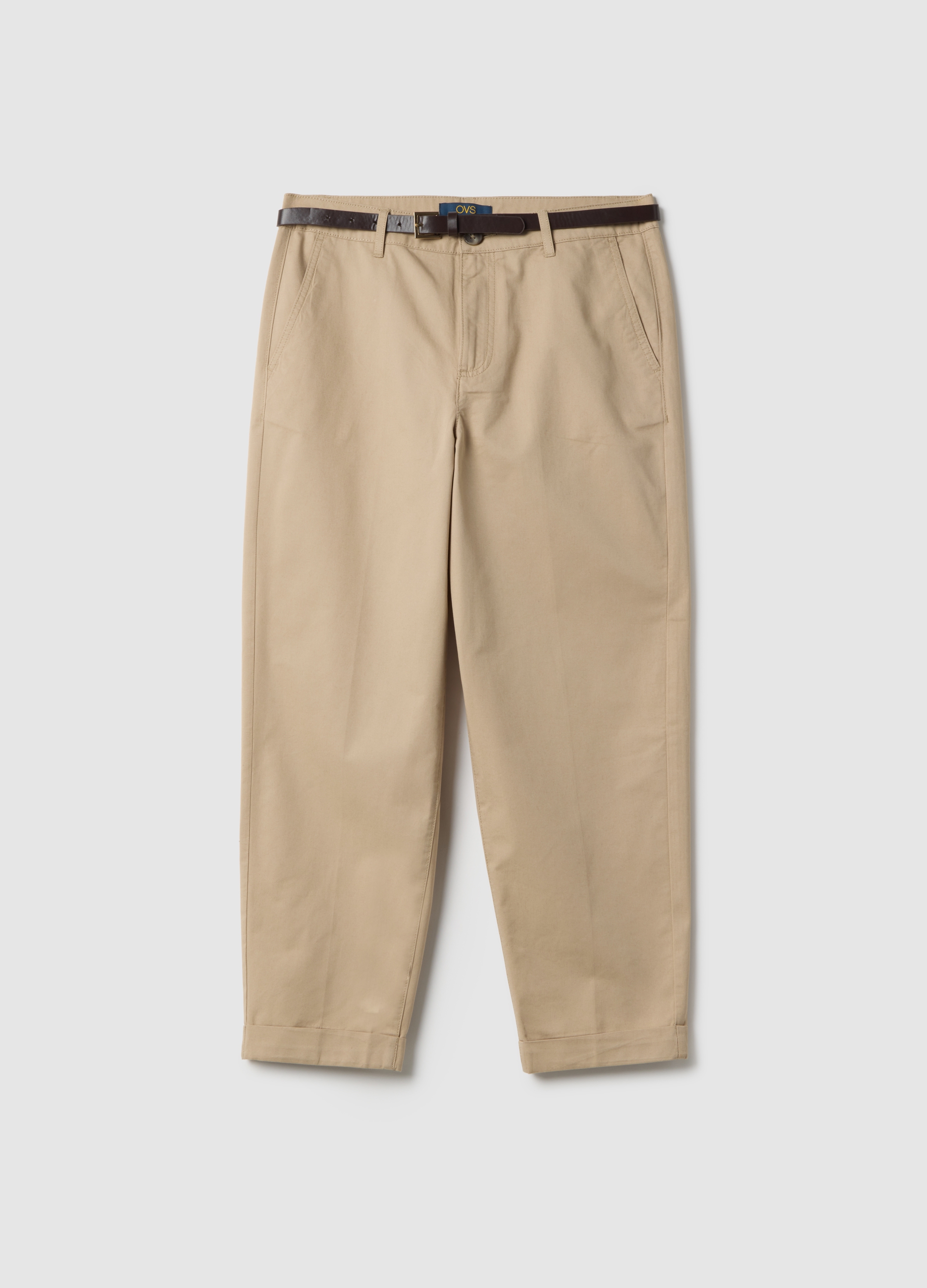 OVS, Pantaloni Chino In Puro Cotone Beige Regular Fit Con Cintura, Donna, Beige, Taglia: 38