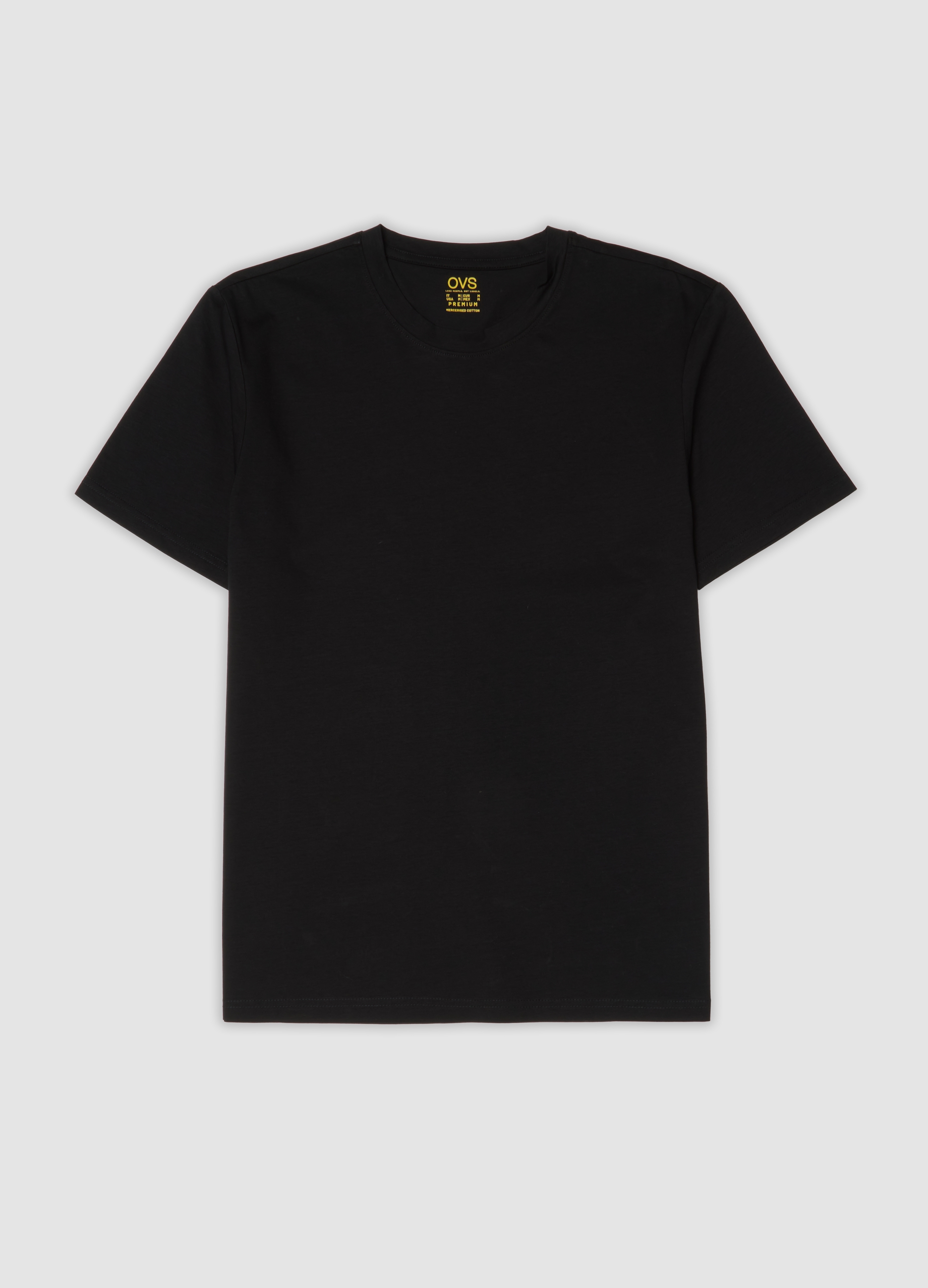 OVS, T-shirt Nera In Puro Cotone Mercerizzato A Girocollo, Uomo, Nero, Taglia: S