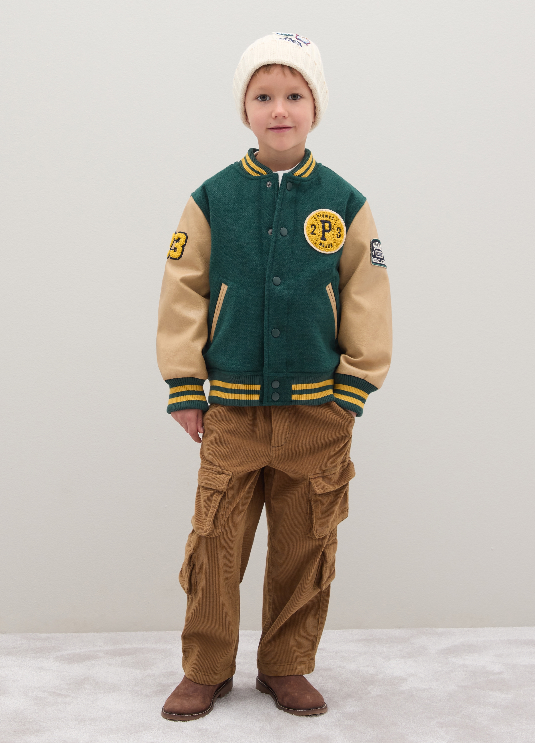 PIOMBO KIDS, Pantaloni Cargo Da Bambino In Cotone Elasticizzato Marroni, Marrone, Taglia: 6