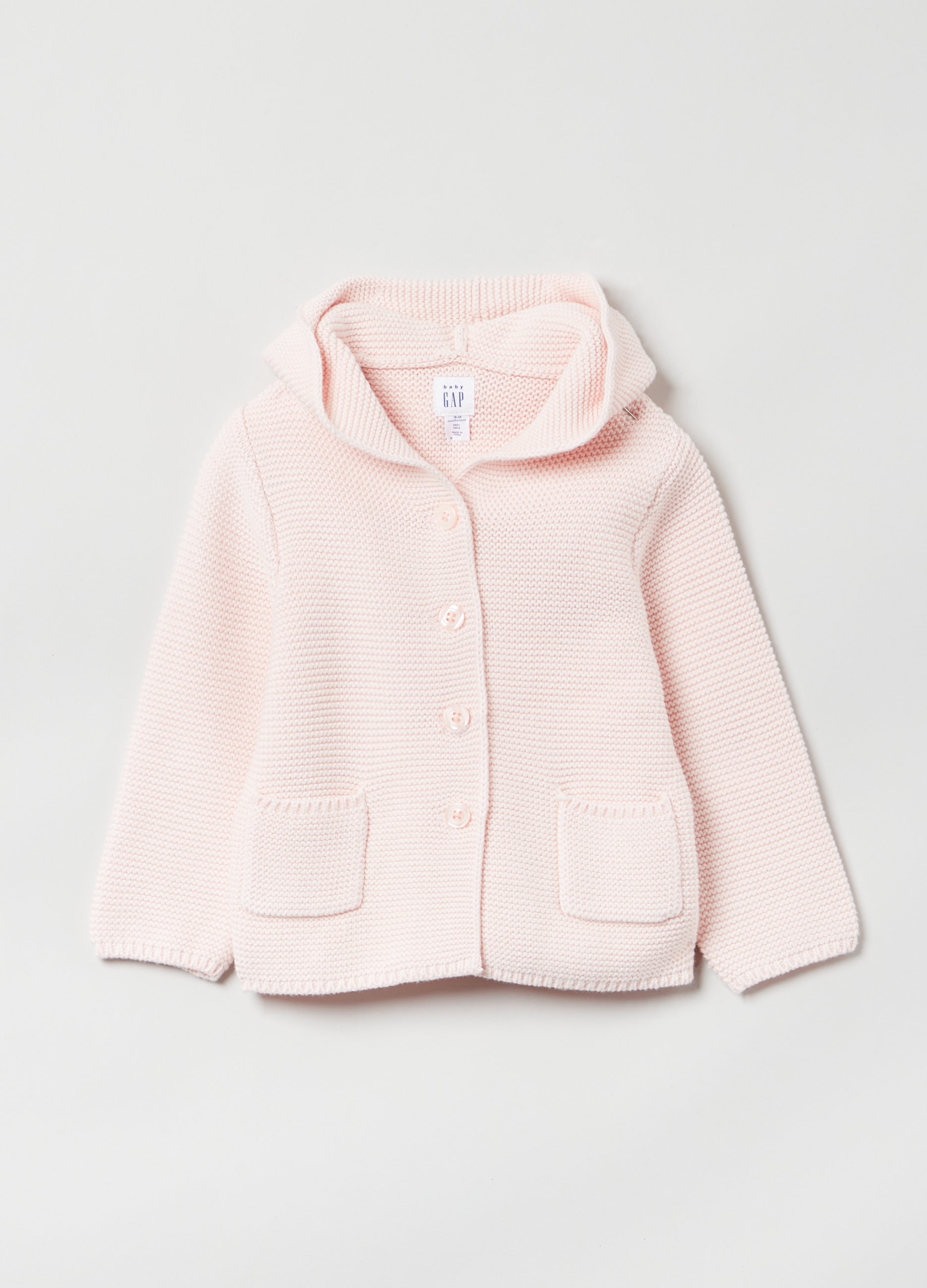 GAP KIDS, Cardigan Crochet In Maglia Con Cappuccio E Orecchie, Unisex, Rosa, Taglia: 3-6M/58-69