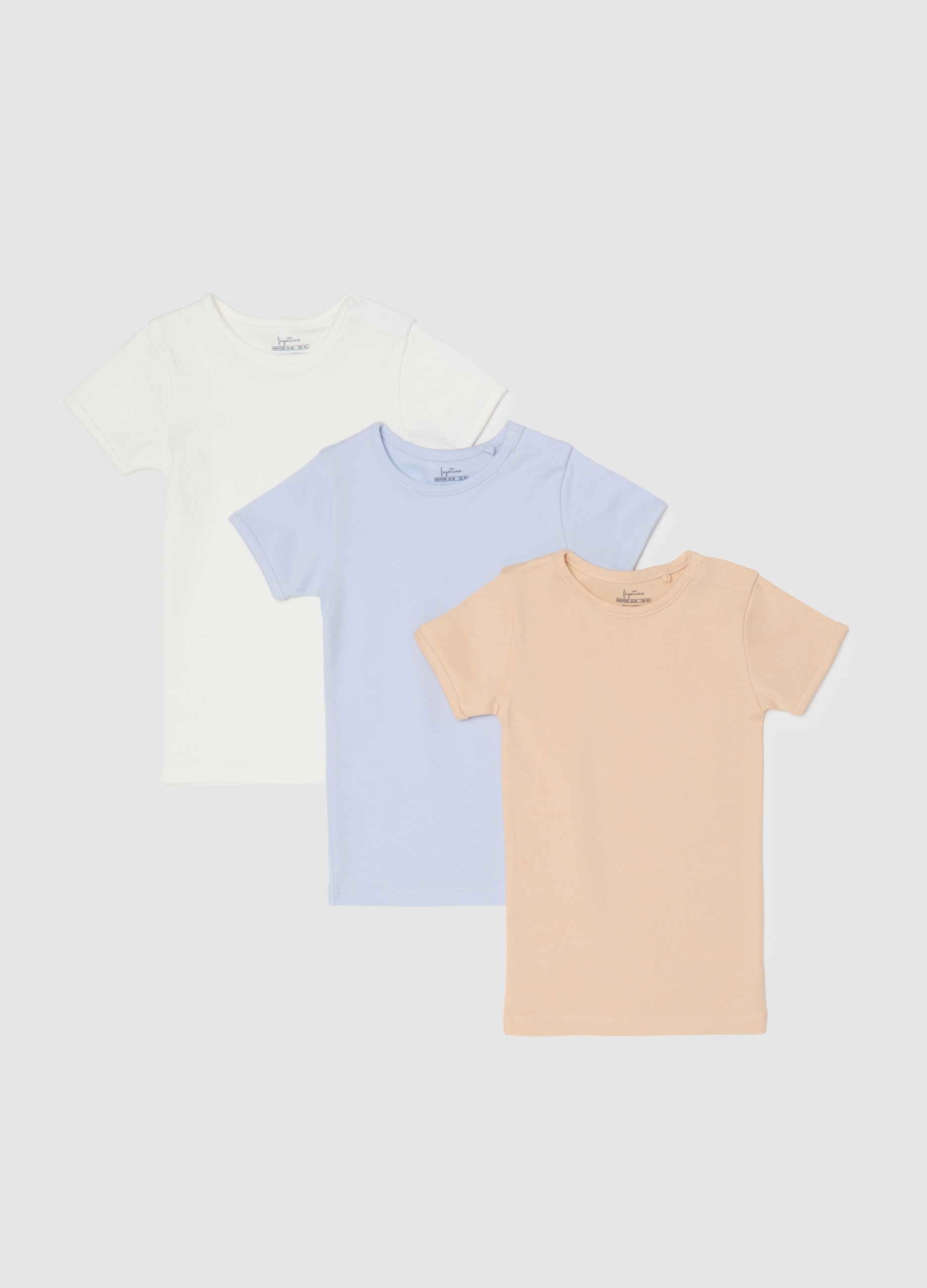 FAGOTTINO, Tripack T-shirt Da Neonato In Puro Cotone Multicolor Regular Fit, Bambino, Multicolor, Taglia: 30-36