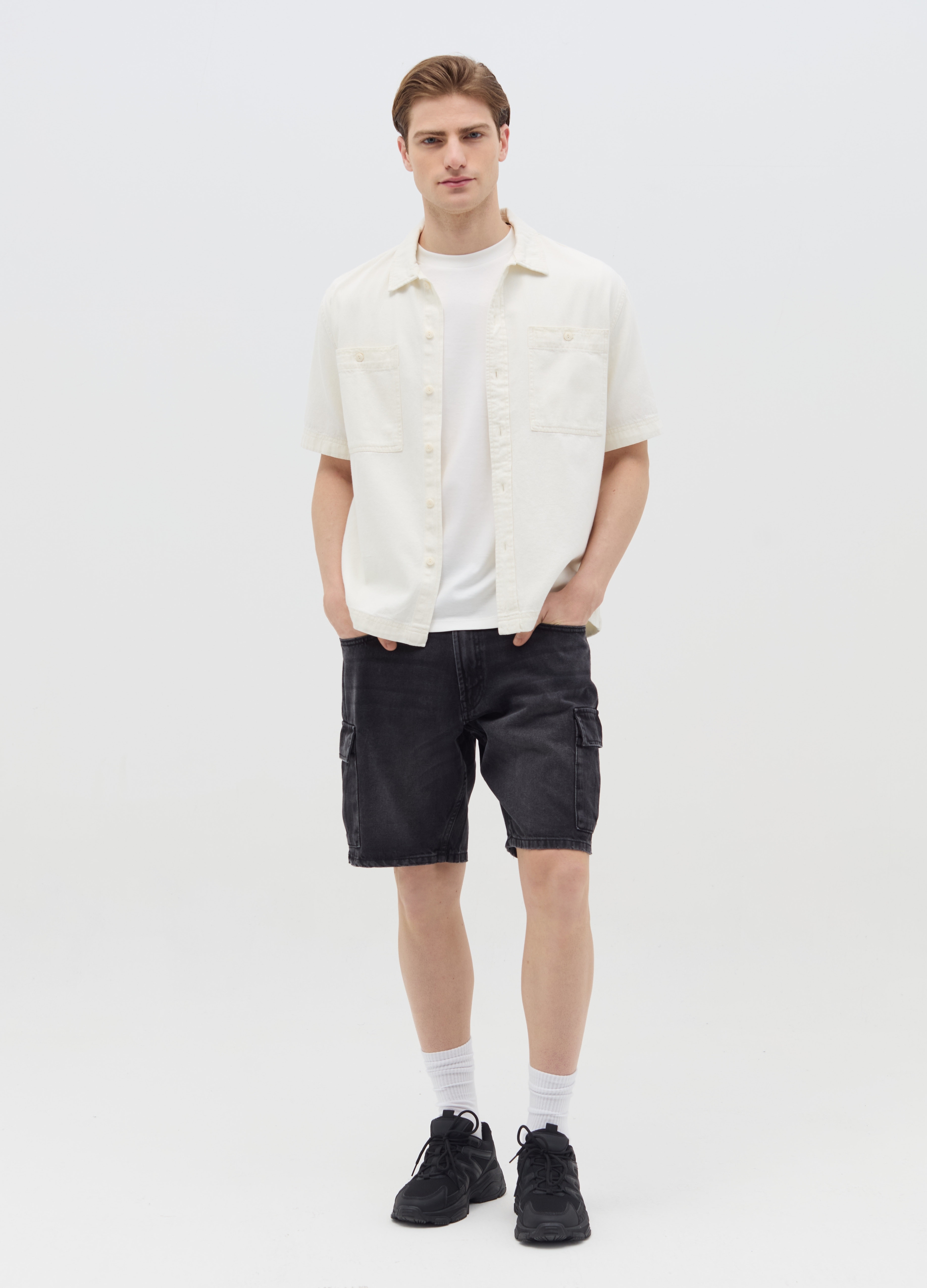 OVS , Bermuda Cargo In Denim, Uomo, Nero, Taglia: 46