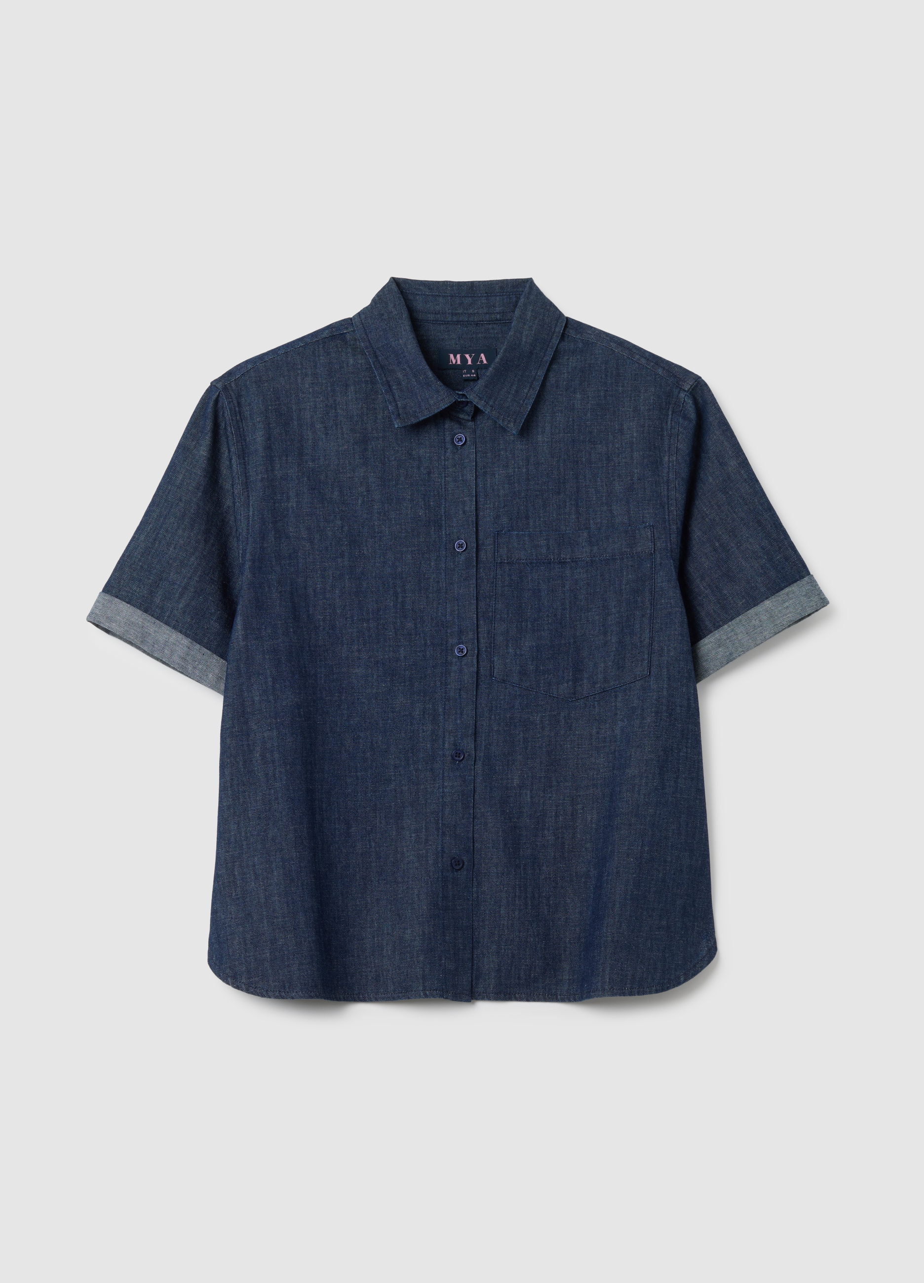 Camisa De Denim De Algodón Puro, Mujer, Azul oscuro, Talla: S