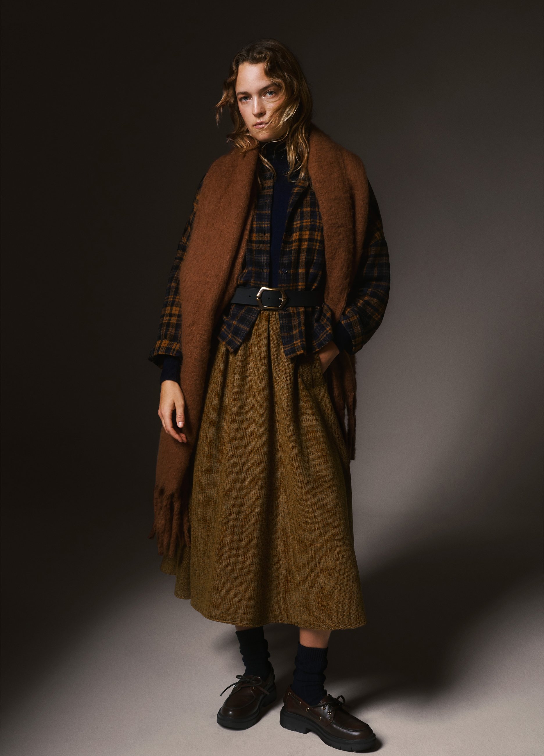 PIOMBO, Gonna Lunga In Misto Lana Marrone Regular Fit, Donna, Multicolor, Taglia: L