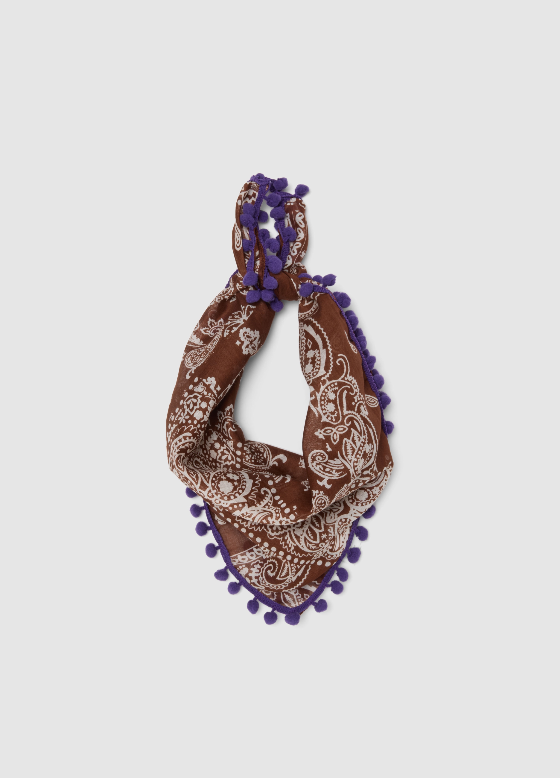 PIOMBO, Bandana In Puro Cotone Multicolor Regular Fit Con Pompon, Mujer, Marrón/Morado, Talla: FASUL