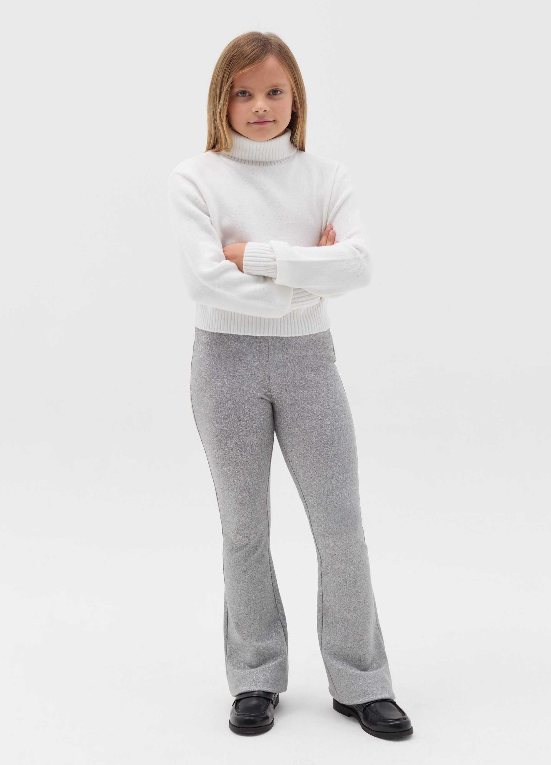 Treggings Flare Fit Con Lurex, Niña, Gris/plata, Talla: 14-15