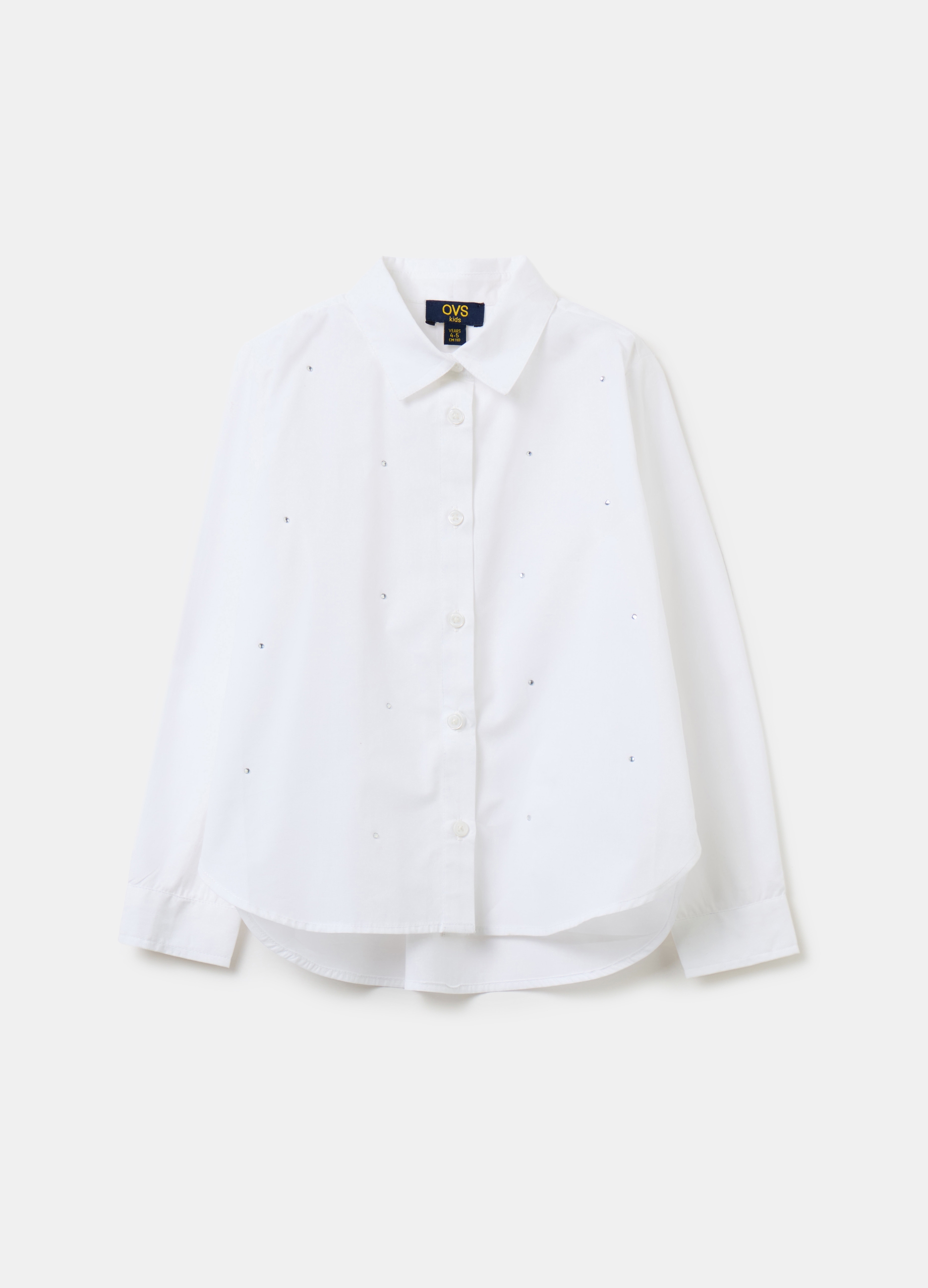 OVS KIDS, Camicia In Cotone Con Strass, Bambina, Bianco, Taglia: 3-4