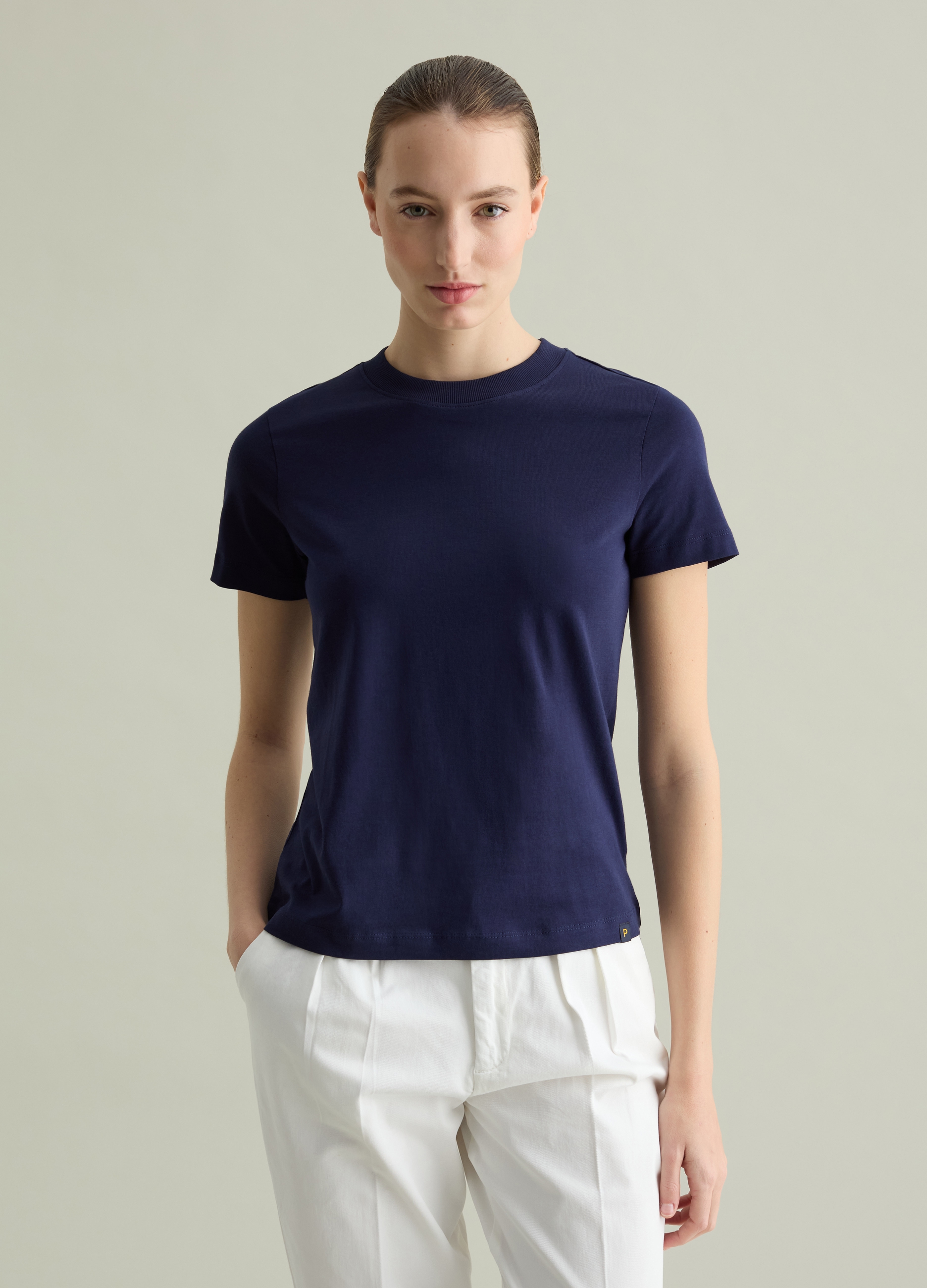 PIOMBO, T-shirt Girocollo In Cotone, Donna, Blu, Taglia: XS