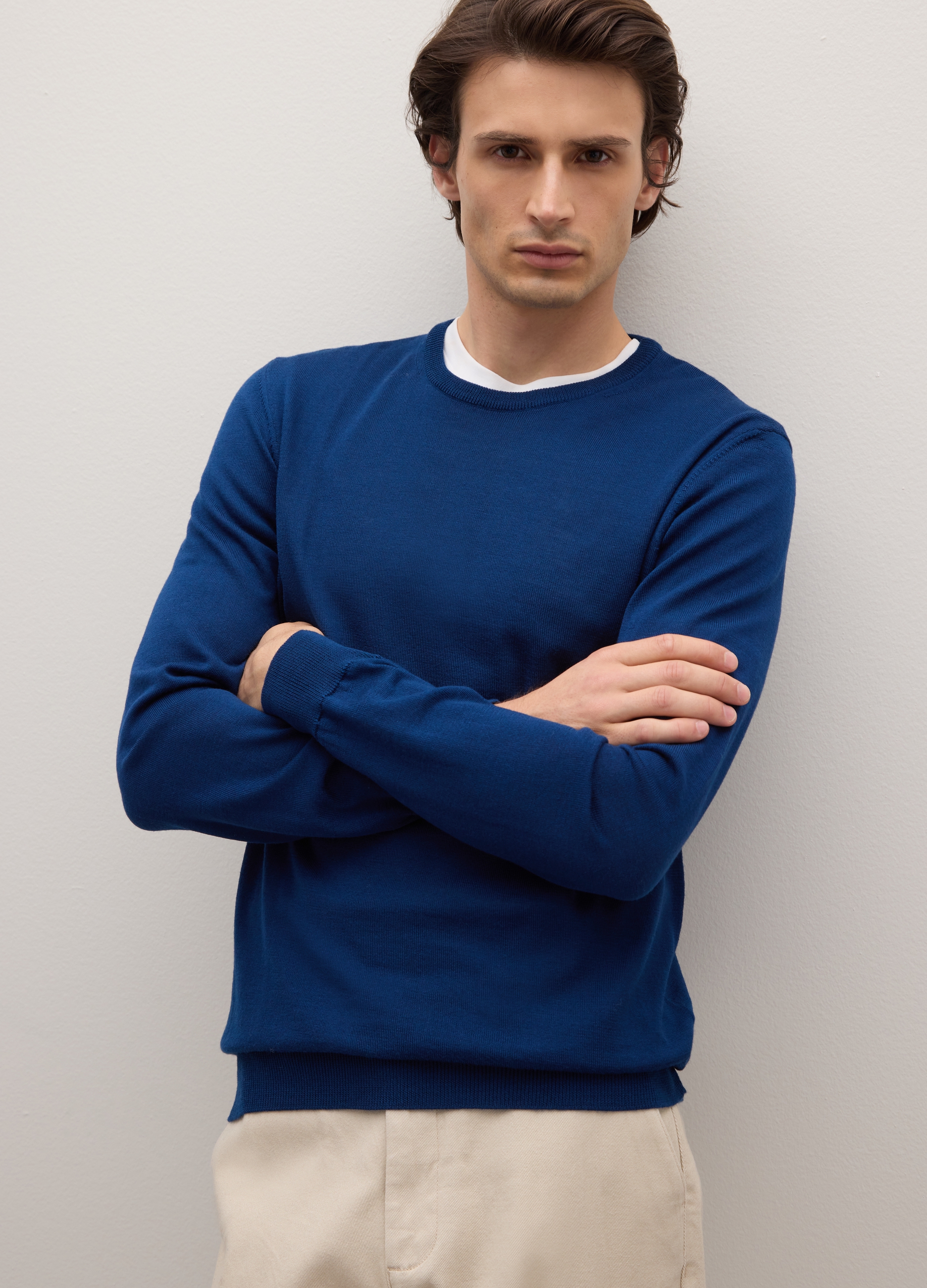 PIOMBO, Maglione Girocollo Blu Navy In Pura Lana Merino, Uomo, Blu, Taglia: XL