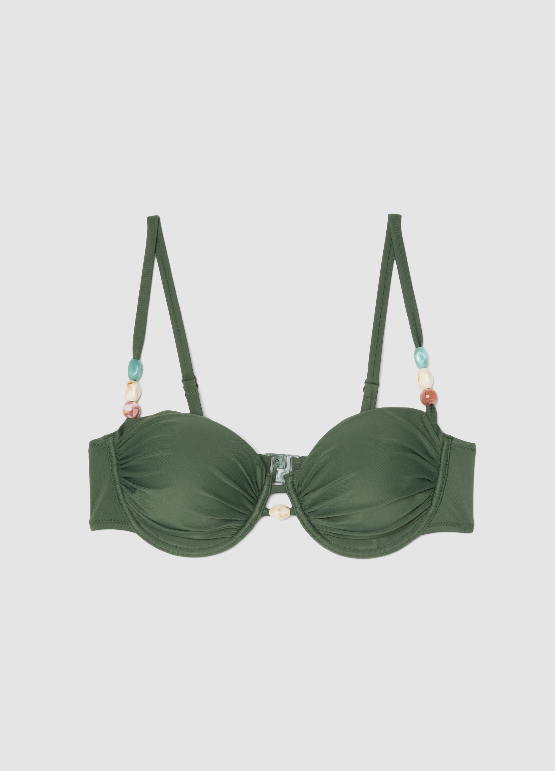 OVS, Top Bikini Elasticizzato Verde Con Pietre E Coppe Rimovibili, Donna, Verde, Taglia: 5