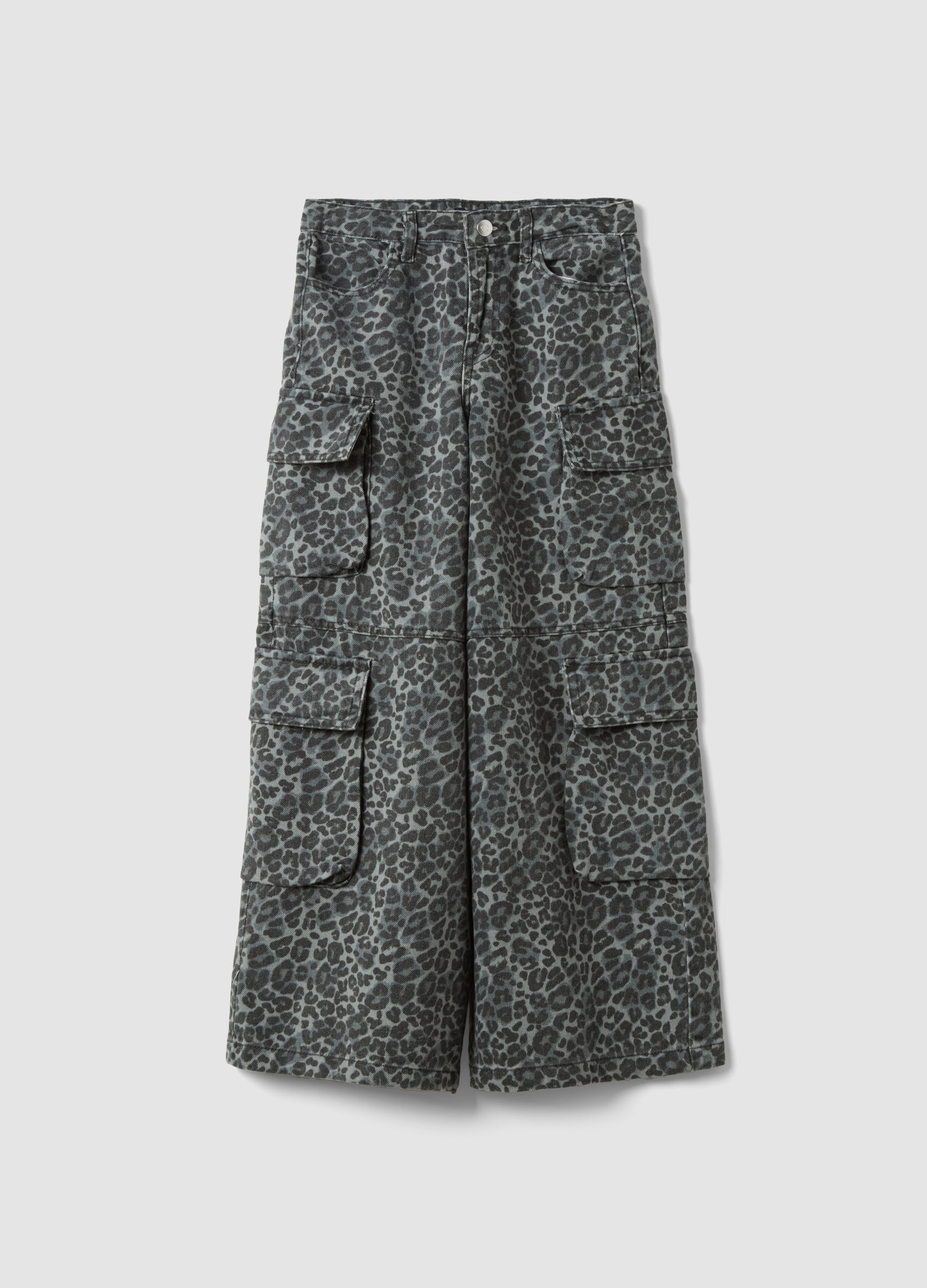 OVS KIDS, Pantaloni Cargo Grigi In Puro Cotone Con Fantasia Animalier, Bambina, Nero, Taglia: 10-11