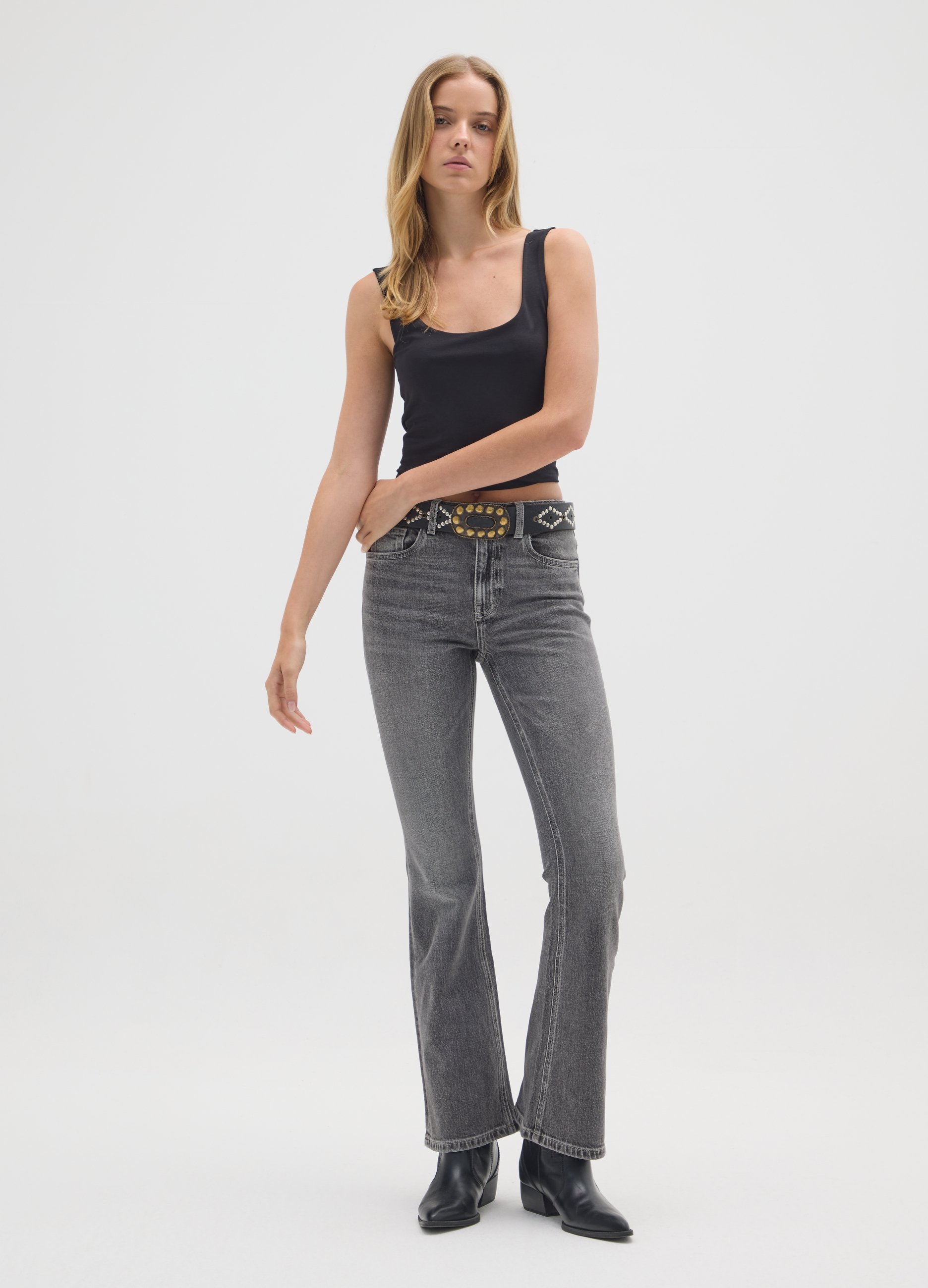 OVS, Vaqueros Grises Acampanados De Algodón Elástico, Mujer, Gris ceniza, Talla: 36