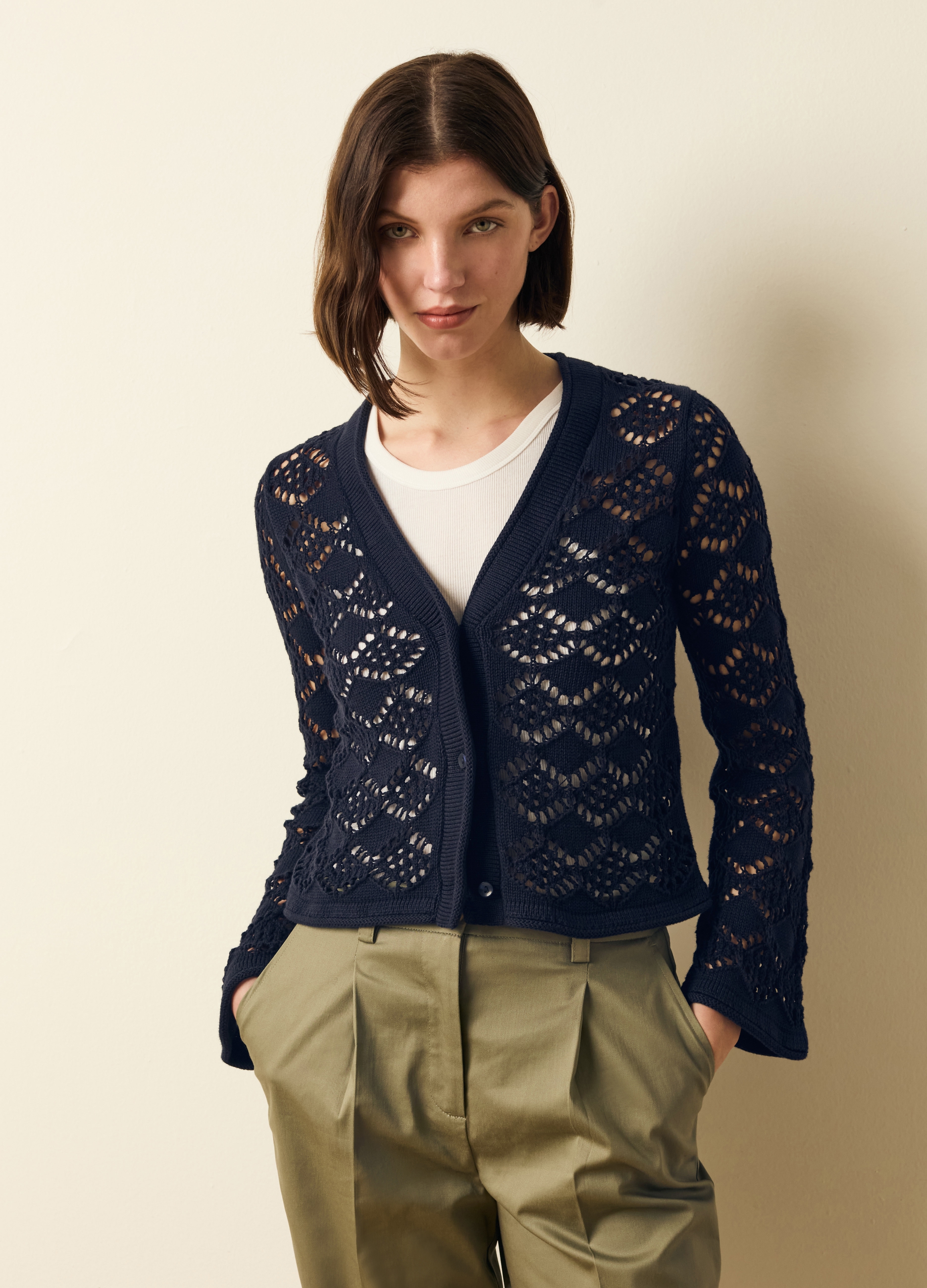 OVS, Cardigan Crochet Scollo A V, Donna, Blu, Taglia: XS