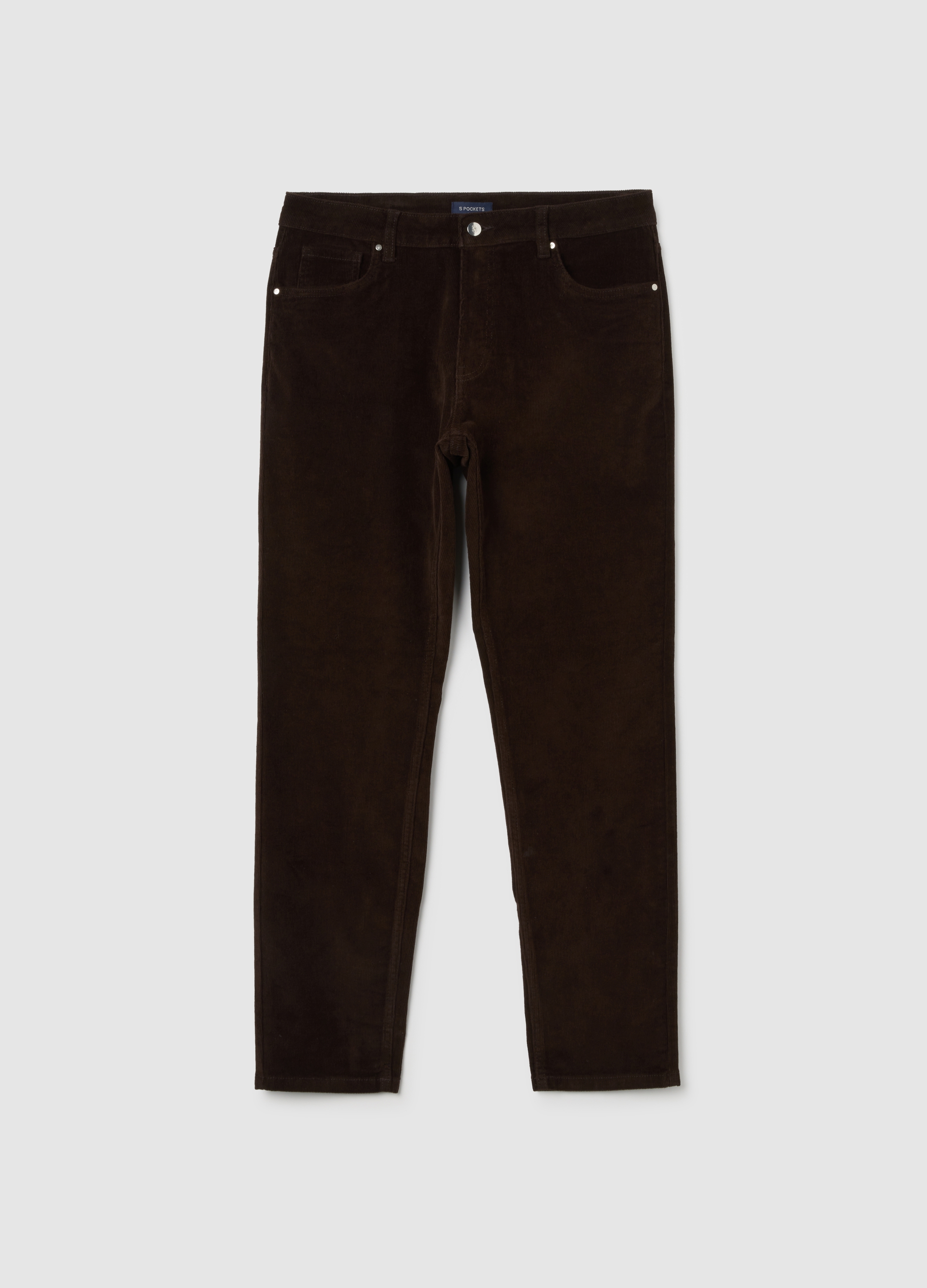 OVS, Pantalones Ajustados De Algodón Elástico Marrón Con Textura Acanalada, Hombre, Marrón oscuro, Talla: 44