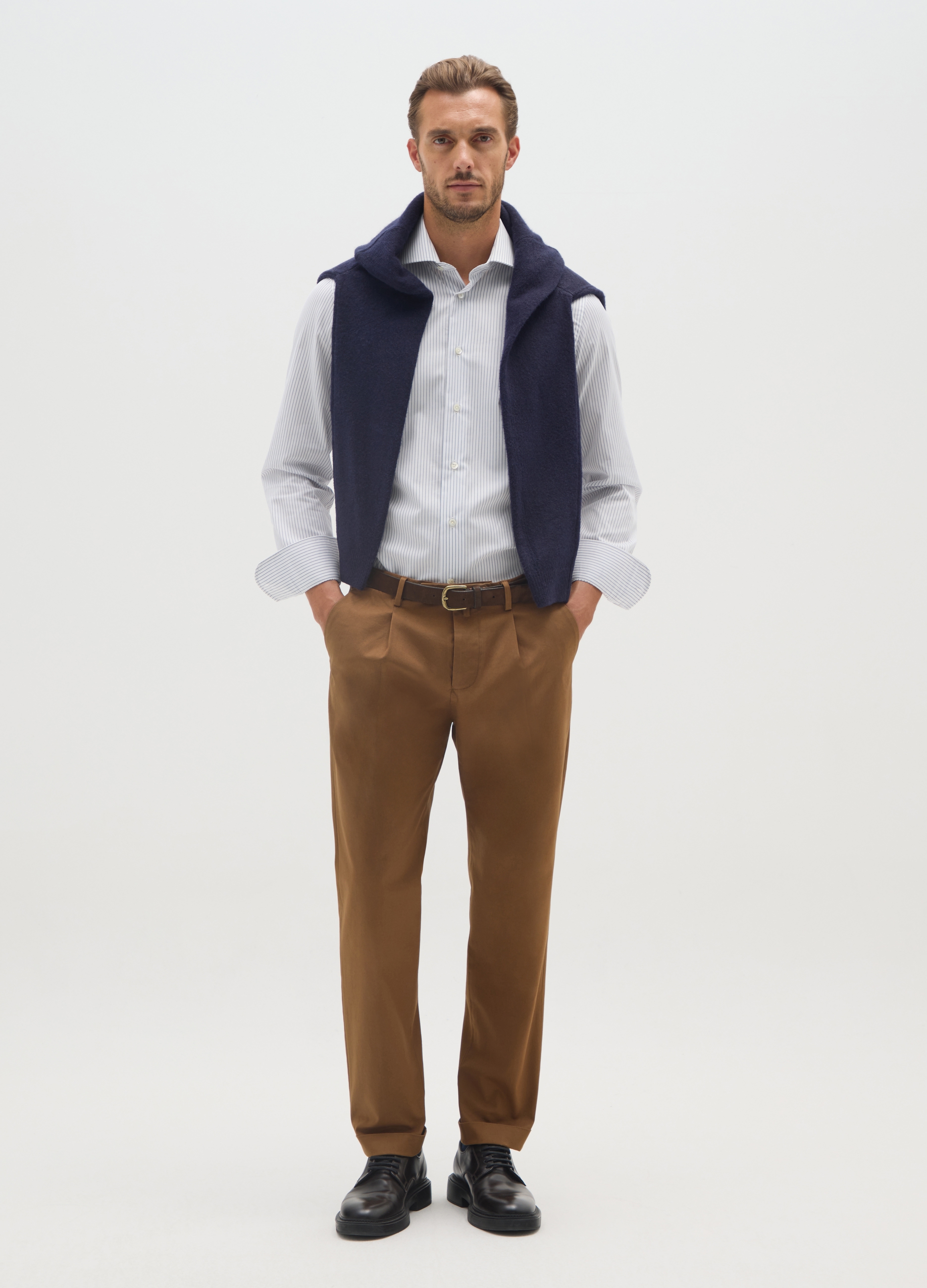 BST.1957, Pantalones Chino Marrones De Mezcla De Algodón Elástico, Ajuste Regular, Hombre, Marrón tabaco, Talla: 50