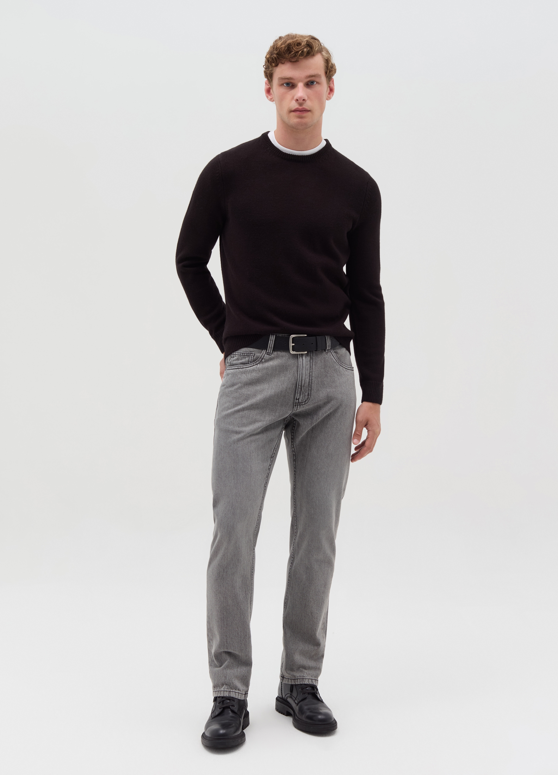 Vaqueros Regular Fit Cinco Bolsillos, Hombre, Gris claro, Talla: 56