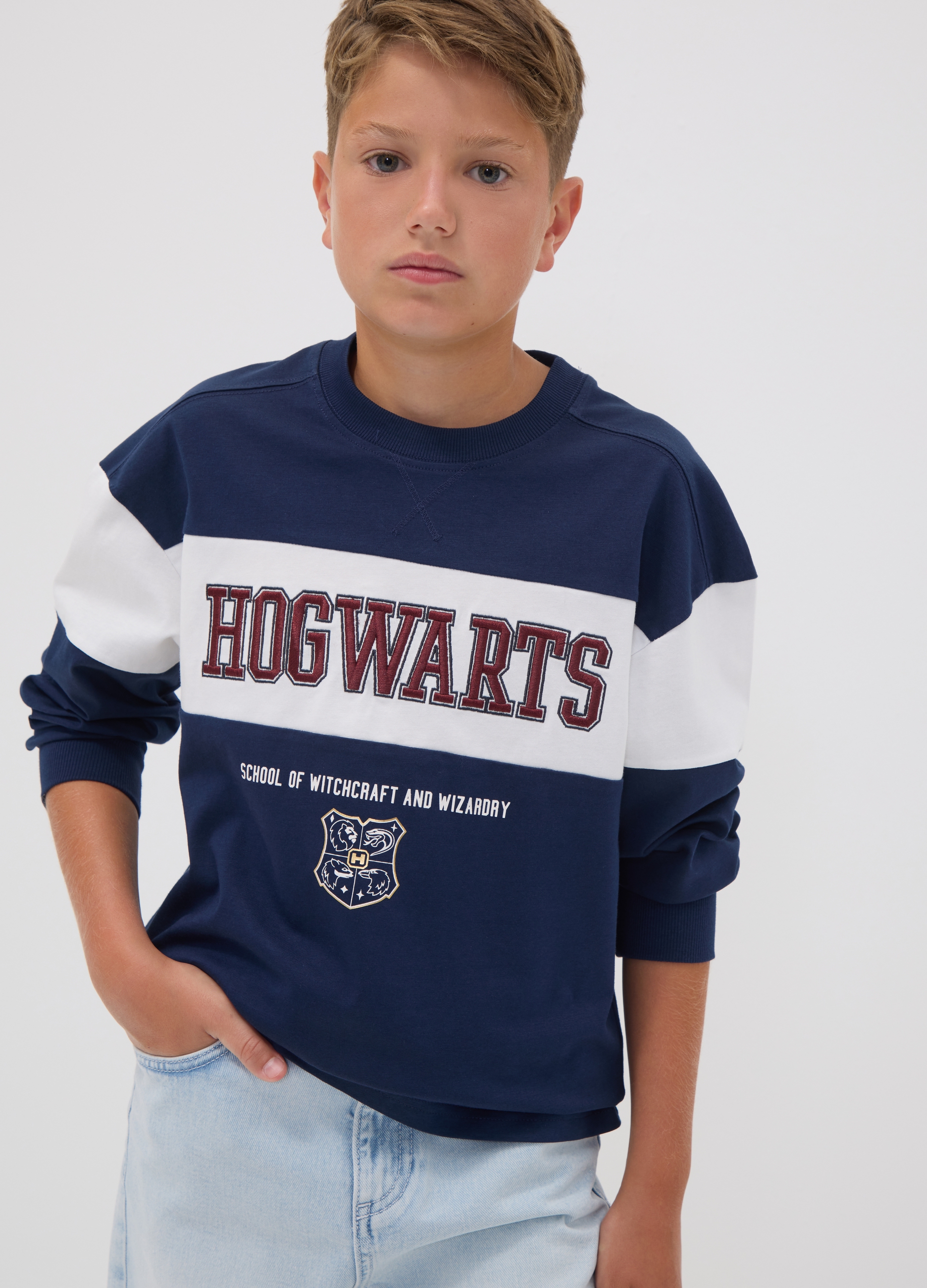 WARNER BROS, T-shirt Blu In Puro Cotone Con Girocollo E Stampa Harry Potter Per Ragazzo, Bambino, Blu, Taglia: 12-13
