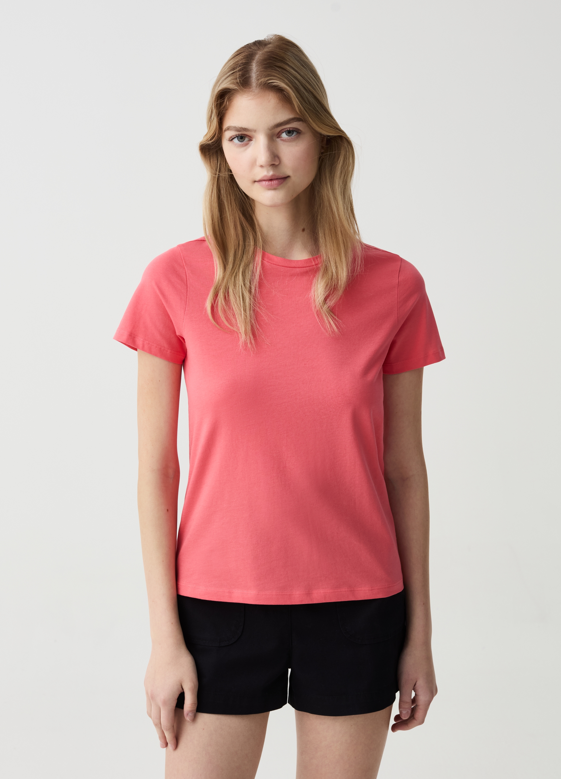 OVS , T-shirt In Cotone Tinta Unita Essential, Donna, Rosa, Taglia: M