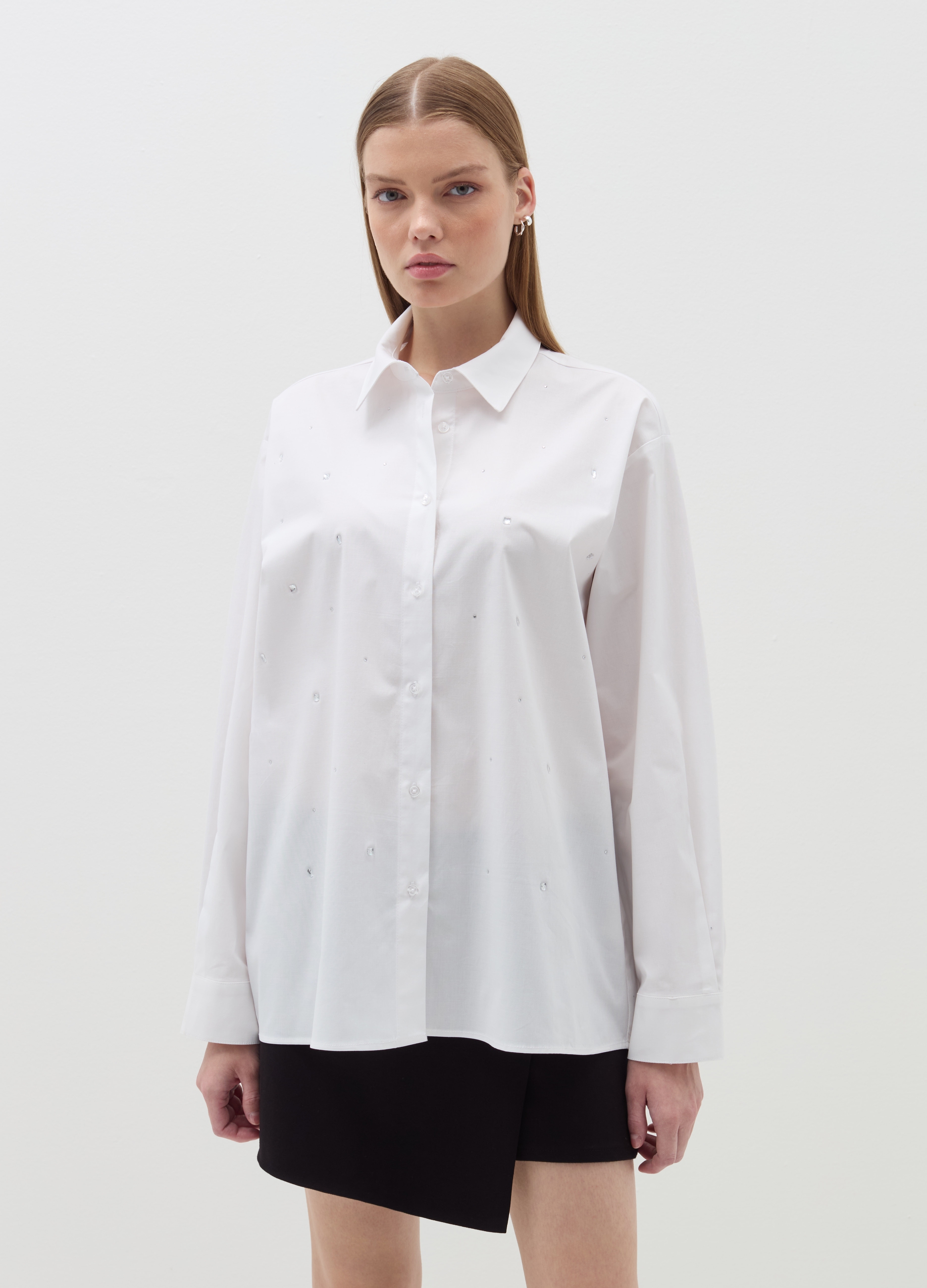 Camisa Over De Algodón Elástico, Mujer, Blanco óptico, Talla: 36