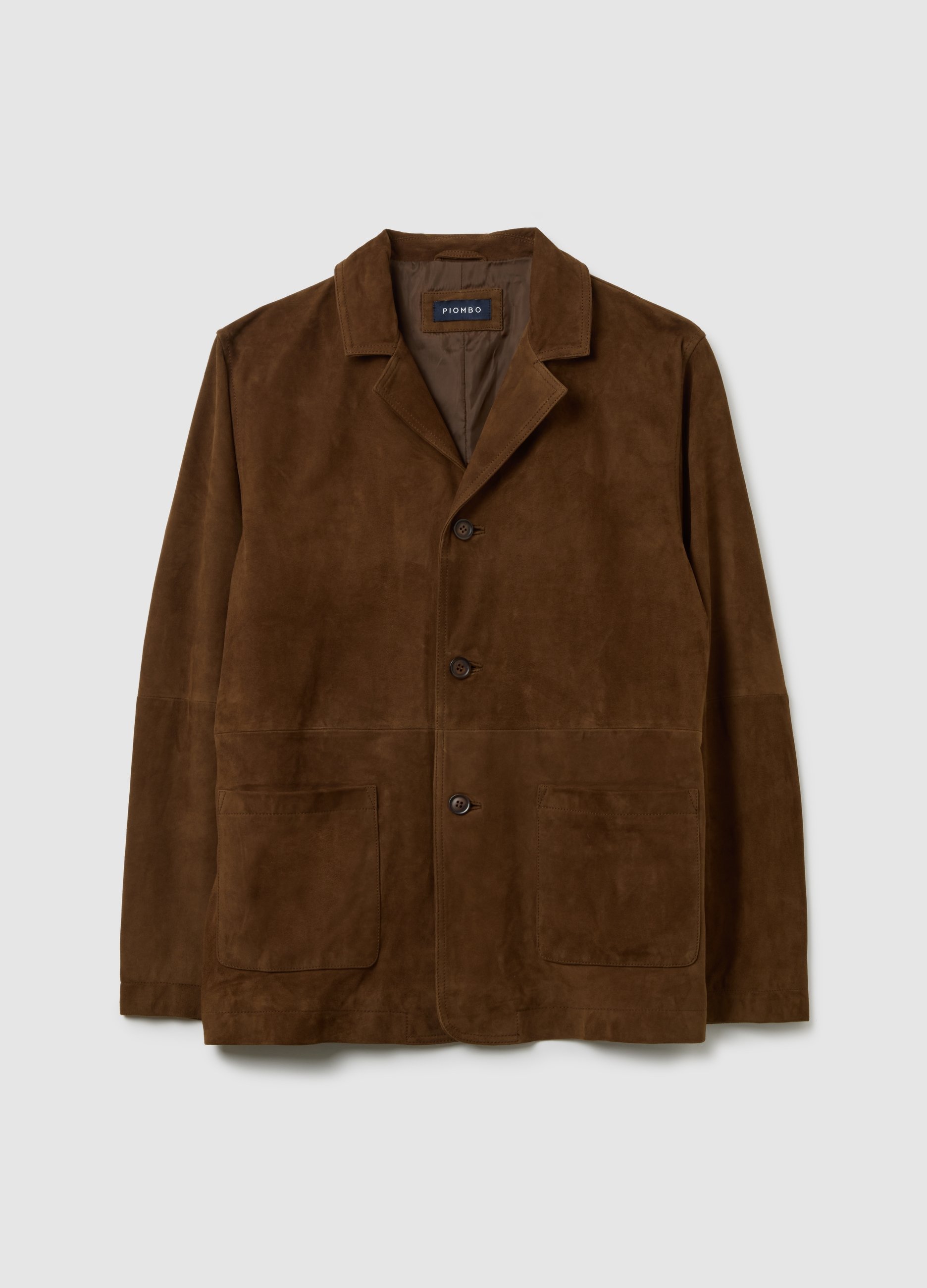 OVS, Chaqueta Shacket De Cuero Auténtico Con Botones Y Bolsillos, Hombre, Marrón oscuro, Talla: 40