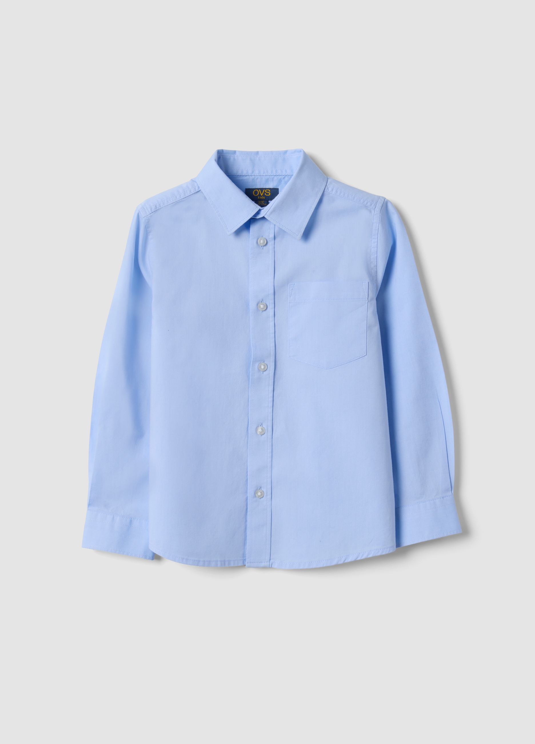 OVS KIDS, Camicia Azzurra In Puro Cotone Con Collo Classico Regular Fit, Bambino, Azzurro, Taglia: 5-6
