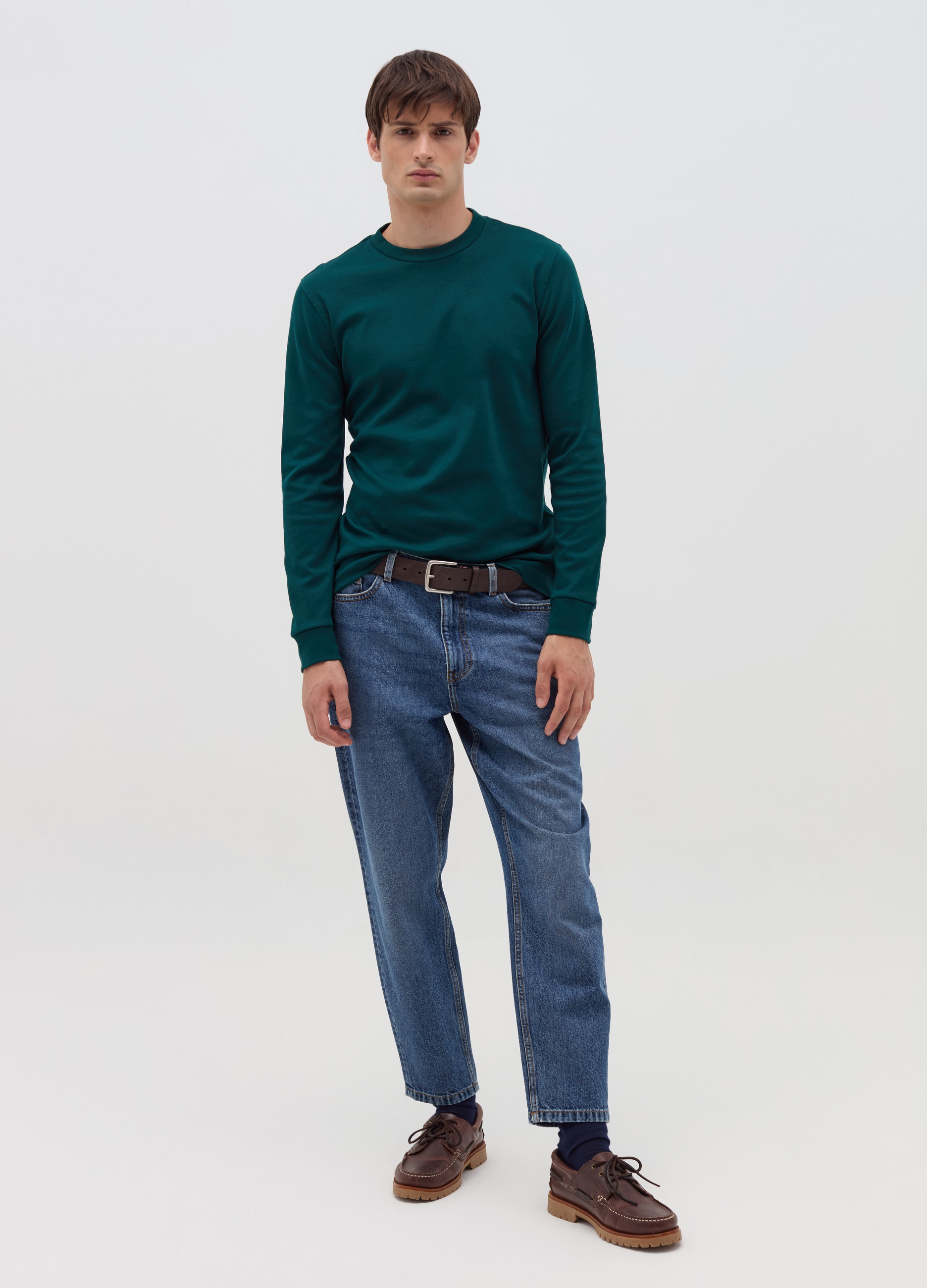 OVS, T-shirt A Maniche Lunghe In Cotone Interlock, Uomo, Verde, Taglia: S