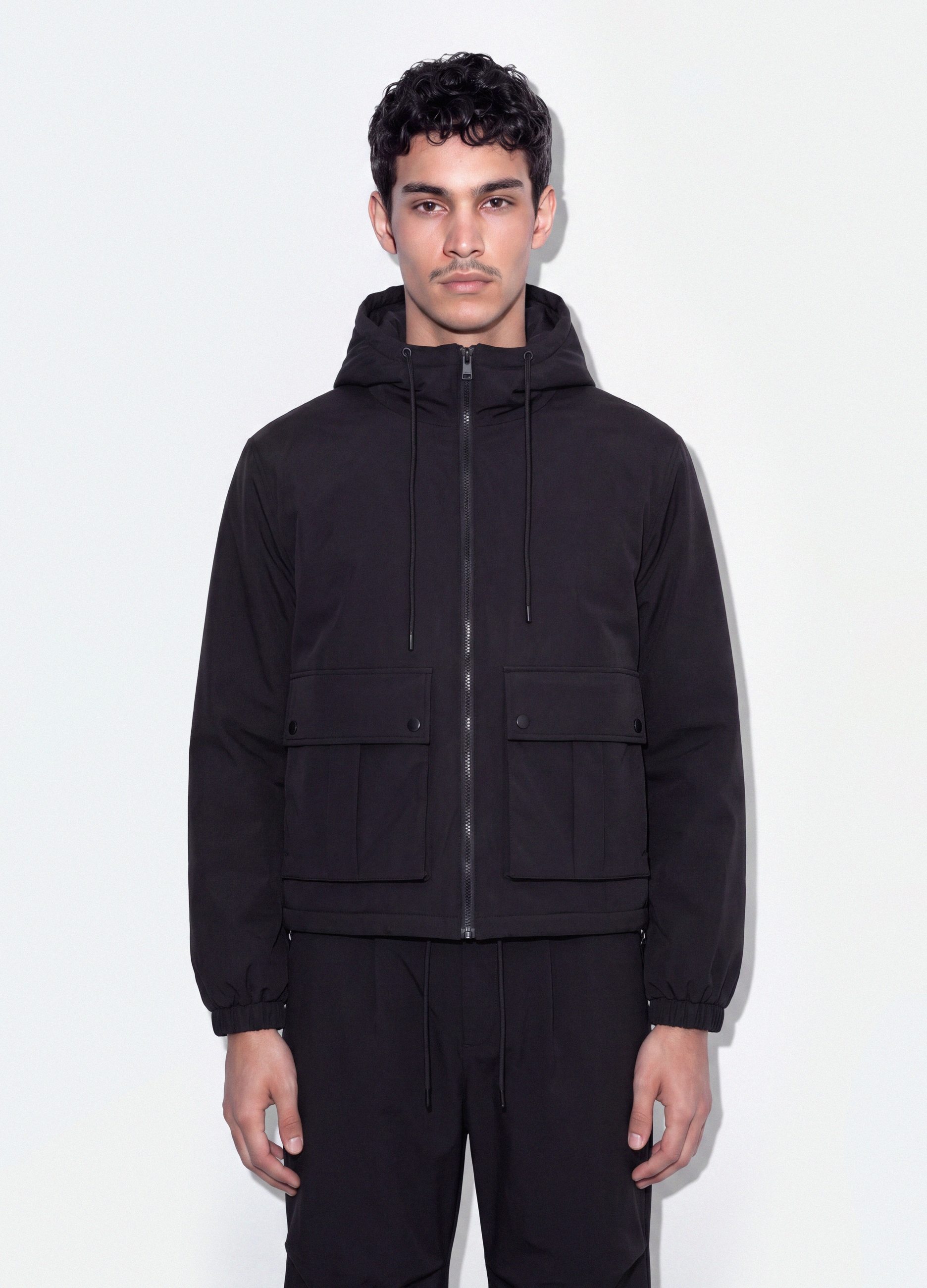 B.ANGEL, Giaccone Nero Imbottito Con Cappuccio E Zip Over Fit, Uomo, Nero, Taglia: L