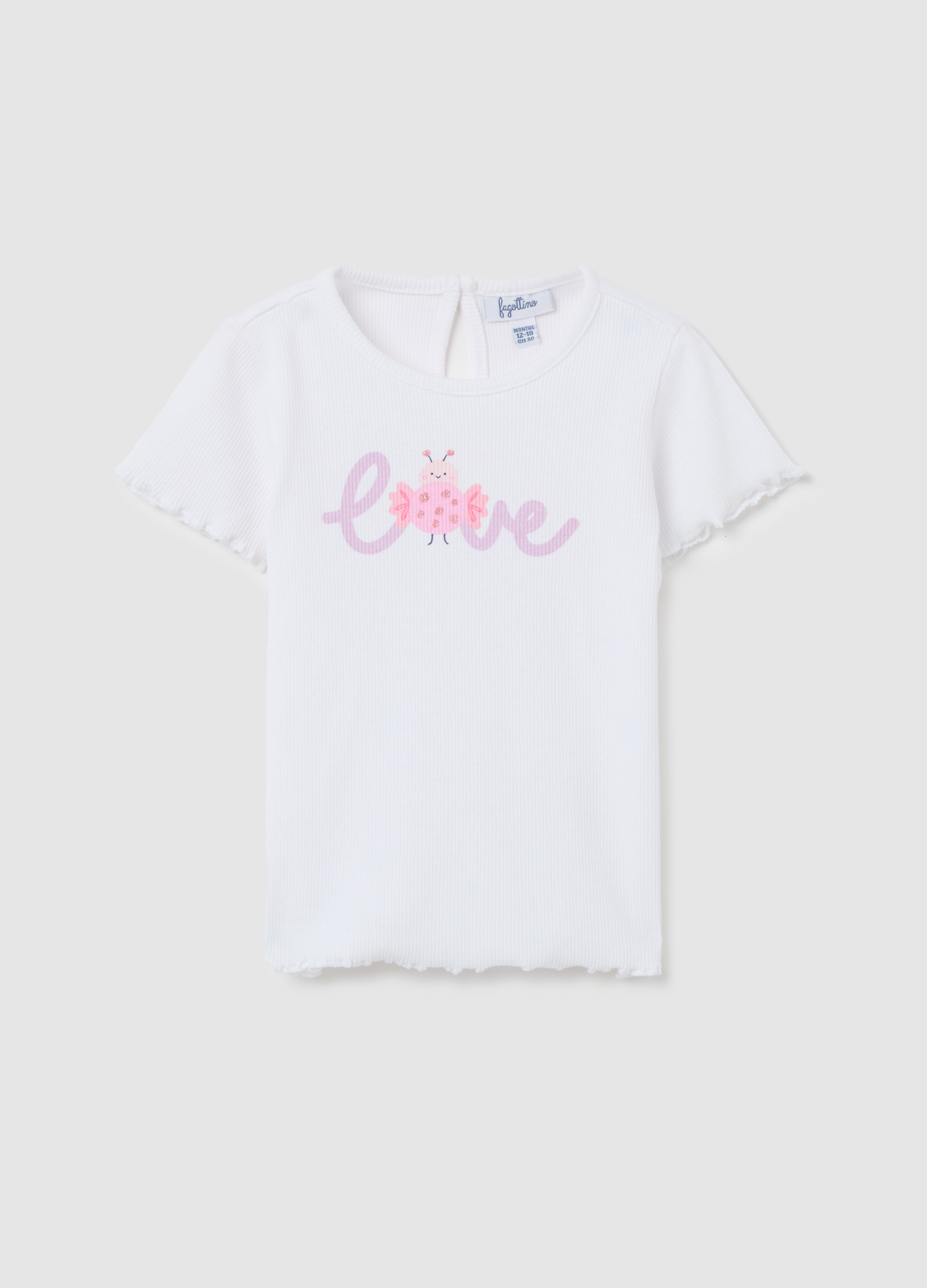 FAGOTTINO, Camiseta Blanca En Canalé Con Estampado Purpurina, Niña, Blanco óptico, Talla: 30-36