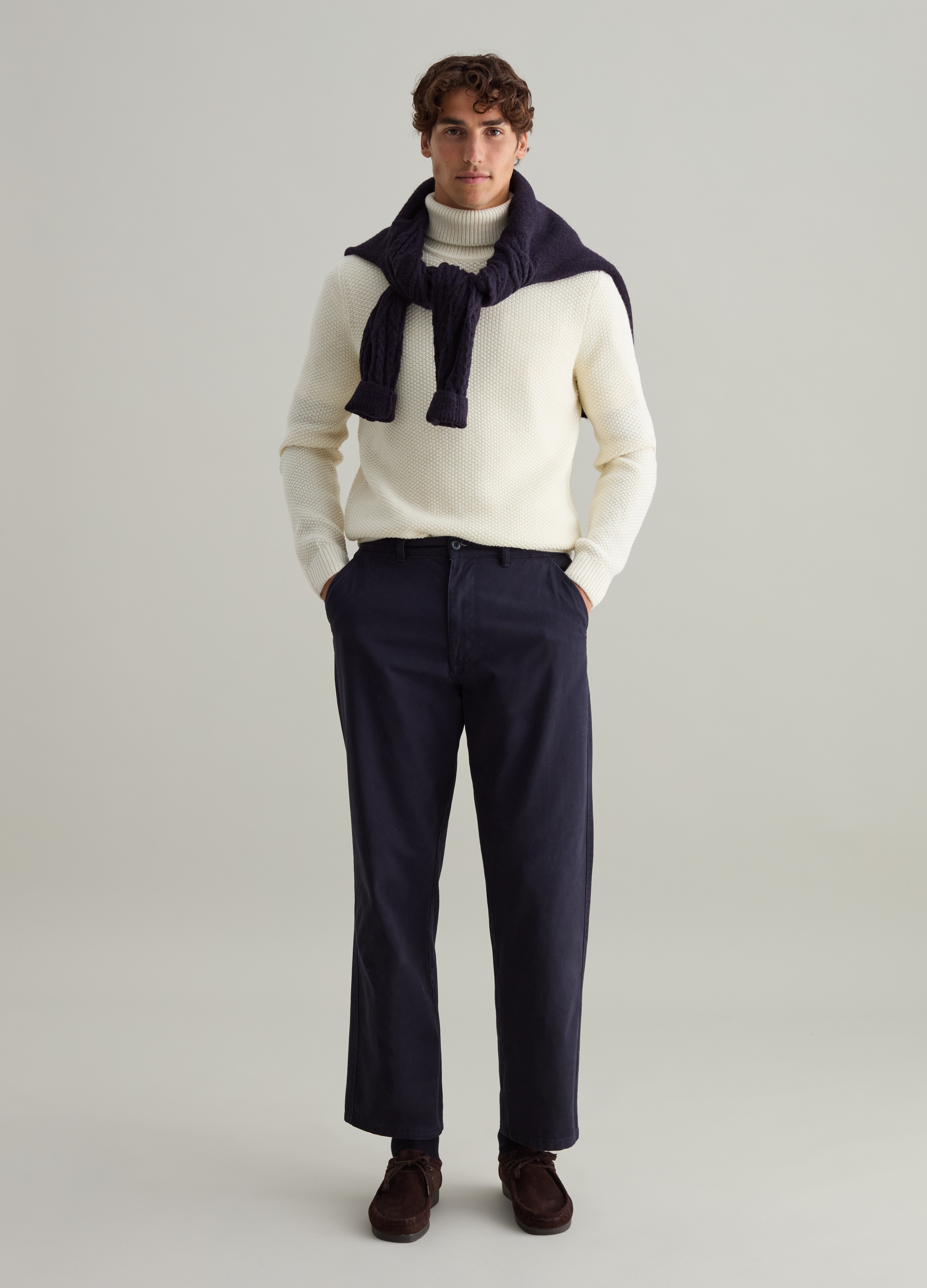 Jersey Tricot De Cuello Alto, Hombre, Blanco suave, Talla: S