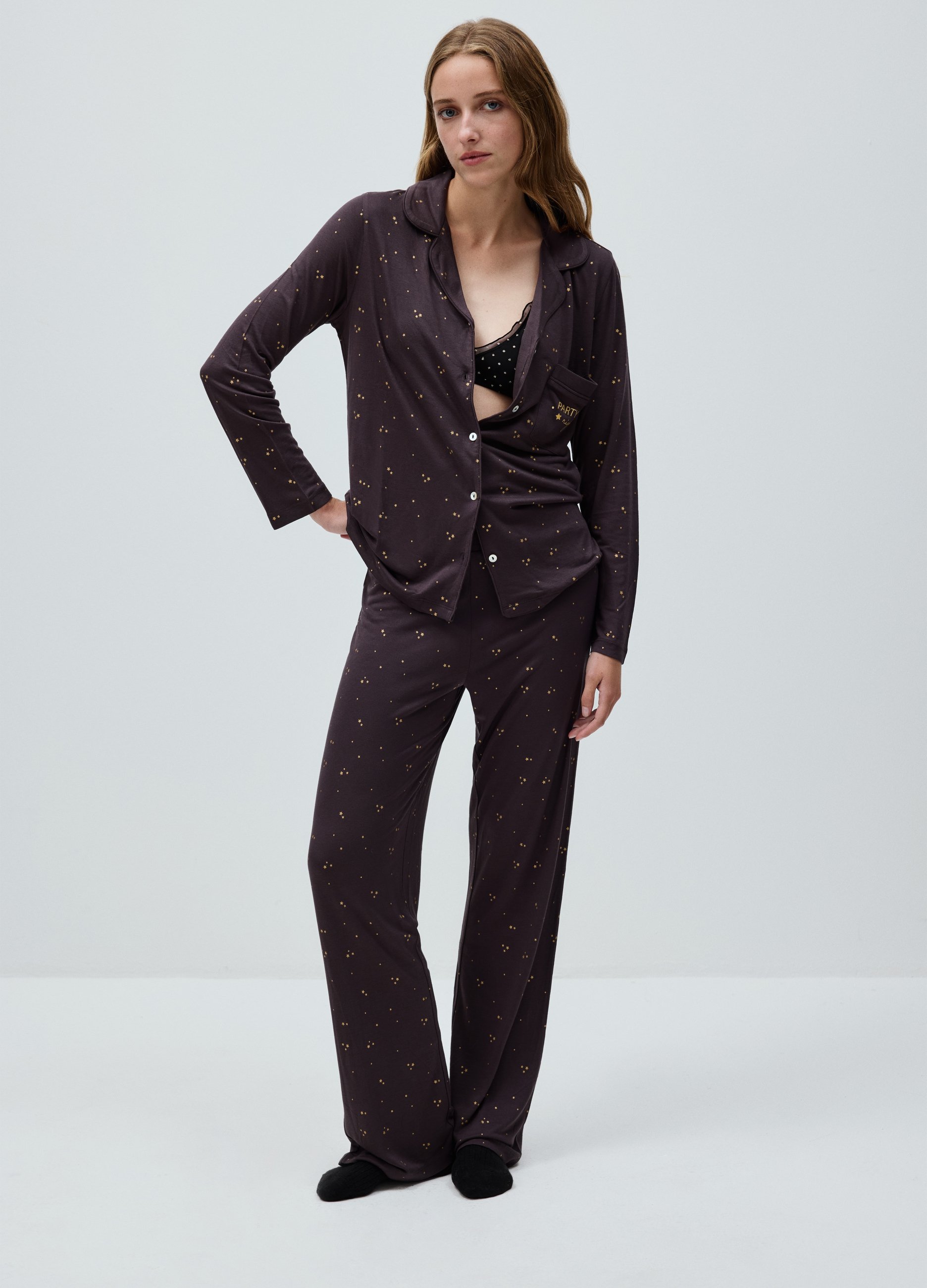 OVS, Pantaloni Pigiama Viola Con Stelline Regular Fit, Donna, Viola, Taglia: S