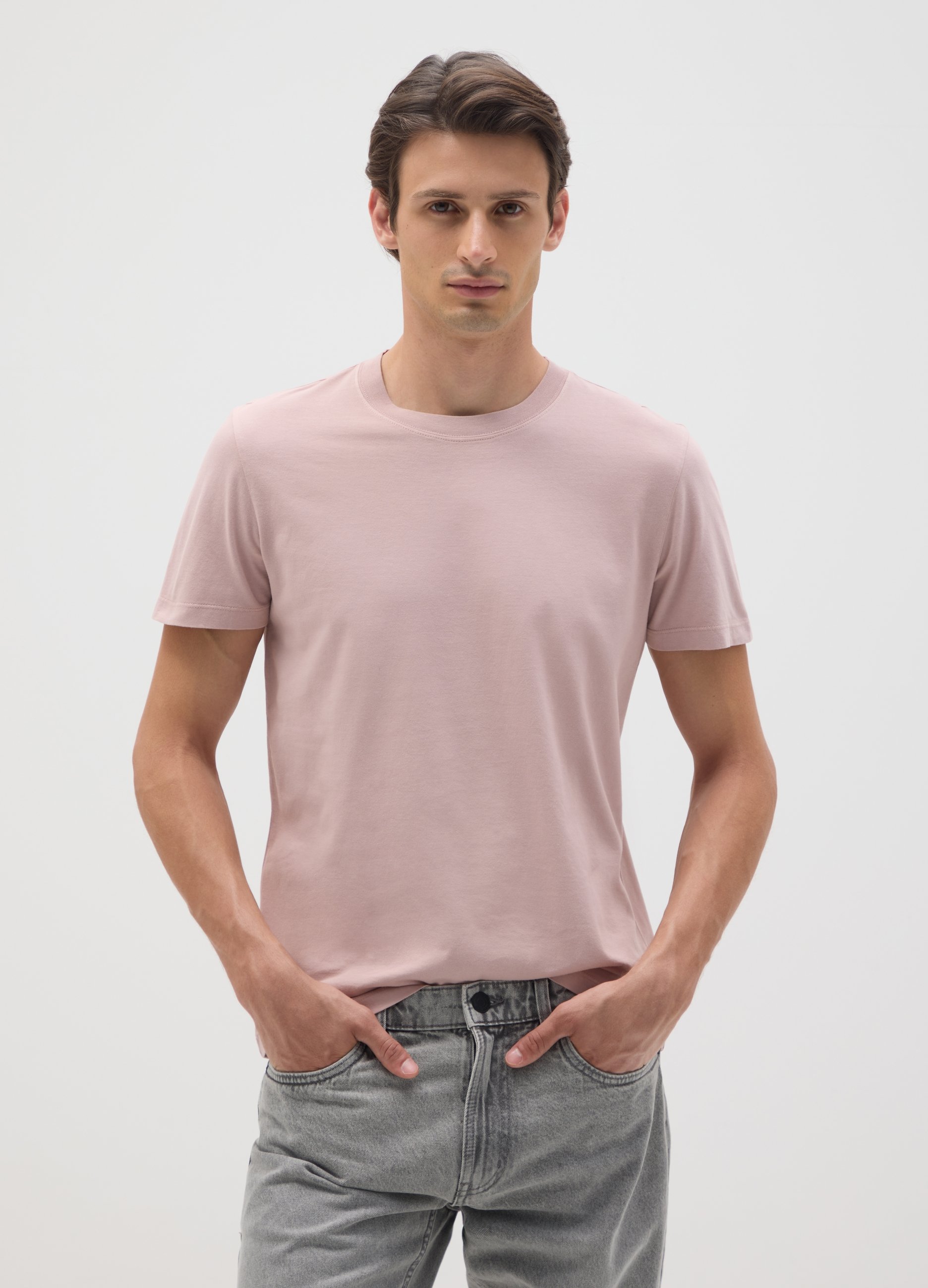Camiseta Rosa De Algodón Puro Ajuste Regular, Hombre, Rosa Claro, Talla: M