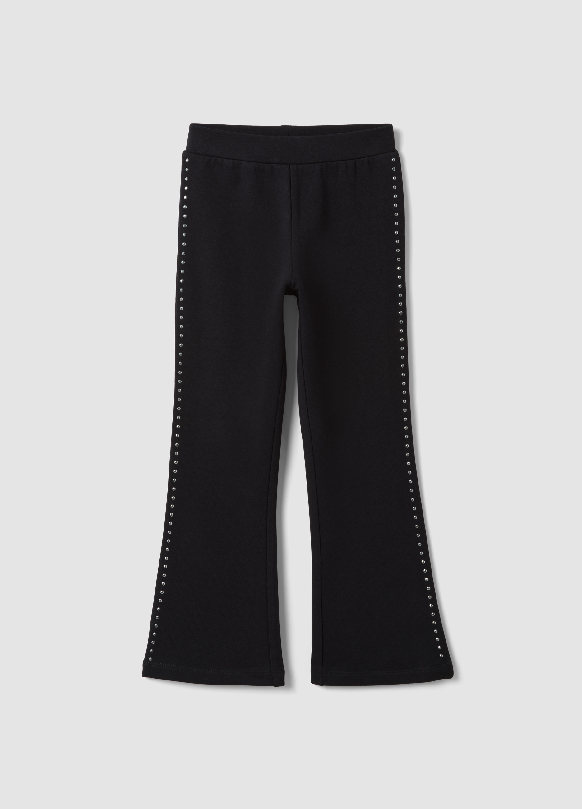 OVS KIDS, Leggings Neri Flare In Cotone Elasticizzato Con Borchie, Bambina, Nero, Taglia: 9-10