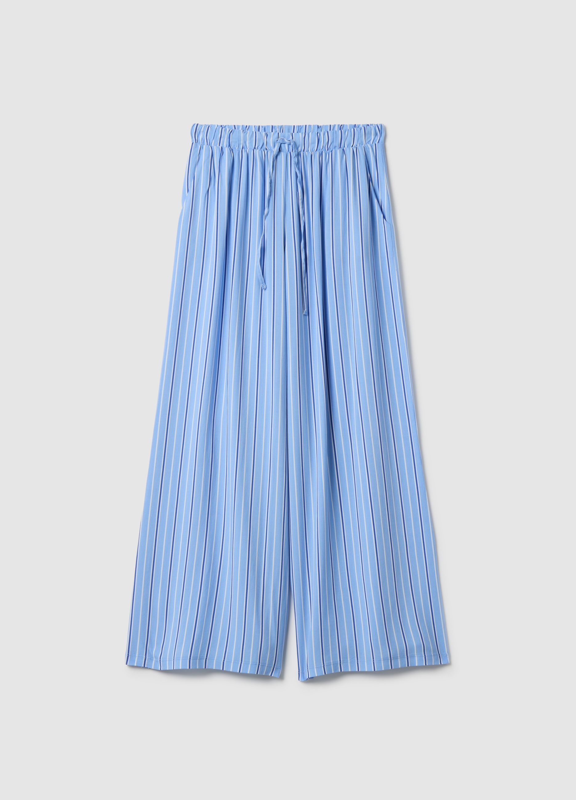 Pantalones De Pijama Azules A Rayas En Pura Viscosa, Ajuste Regular, Mujer, Azul claro, Talla: M