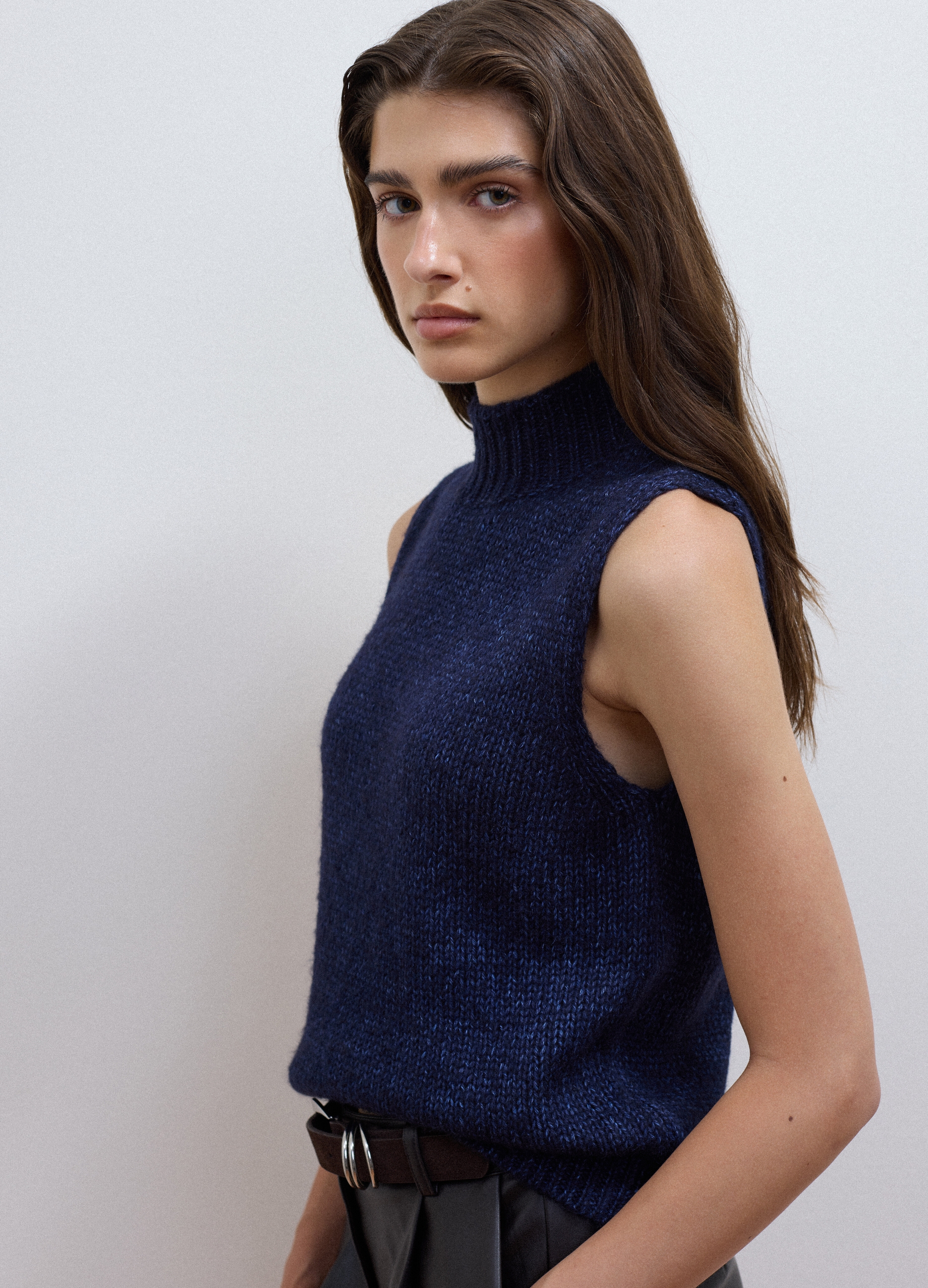 LES COPAINS, Gilet Blu In Misto Lana Con Collo Rialzato Regular Fit, Donna, Blu, Taglia: XL