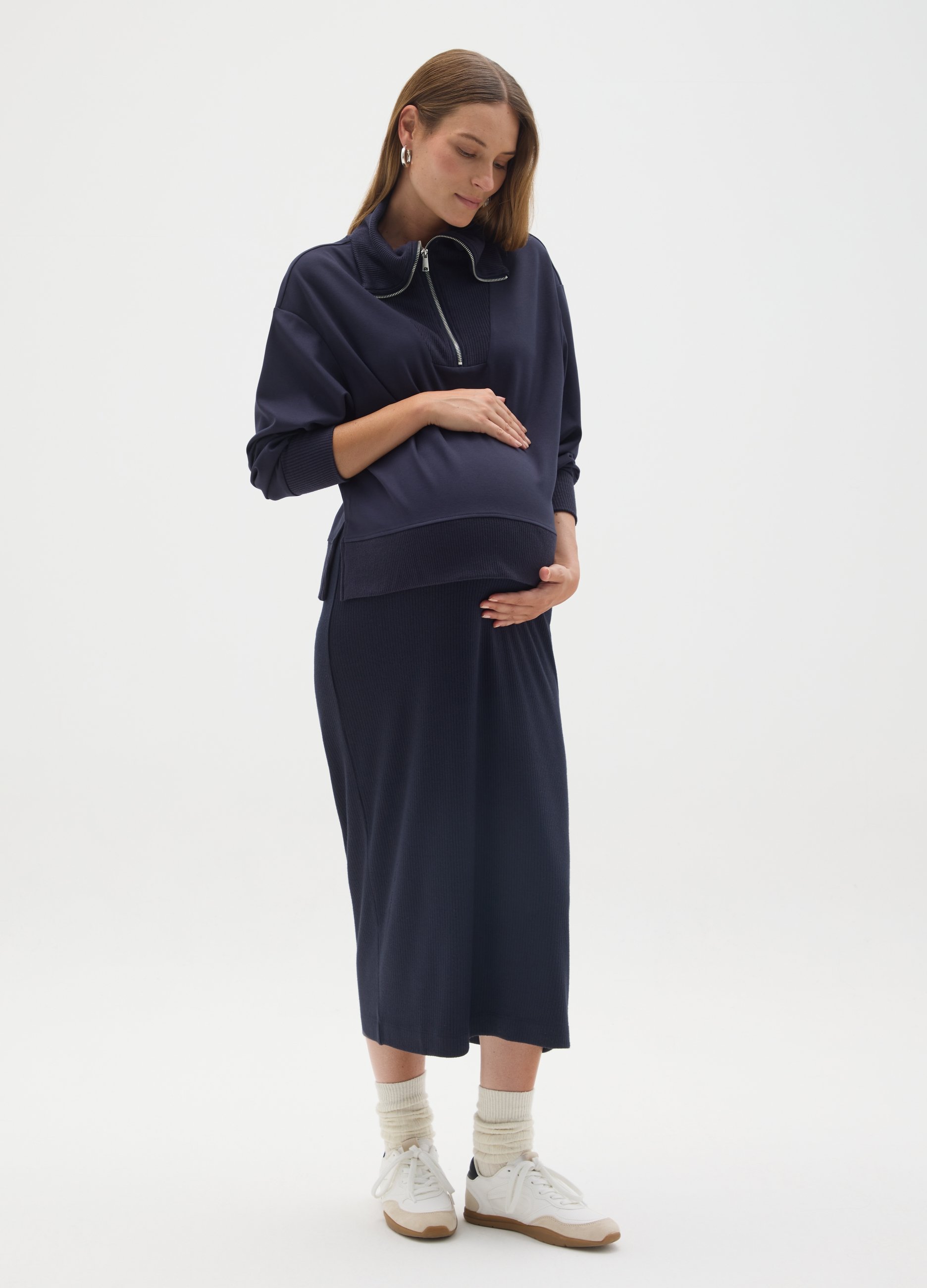 OVS, Sudadera Premamá Azul Con Media Cremallera, Mujer, Azul, Talla: 34