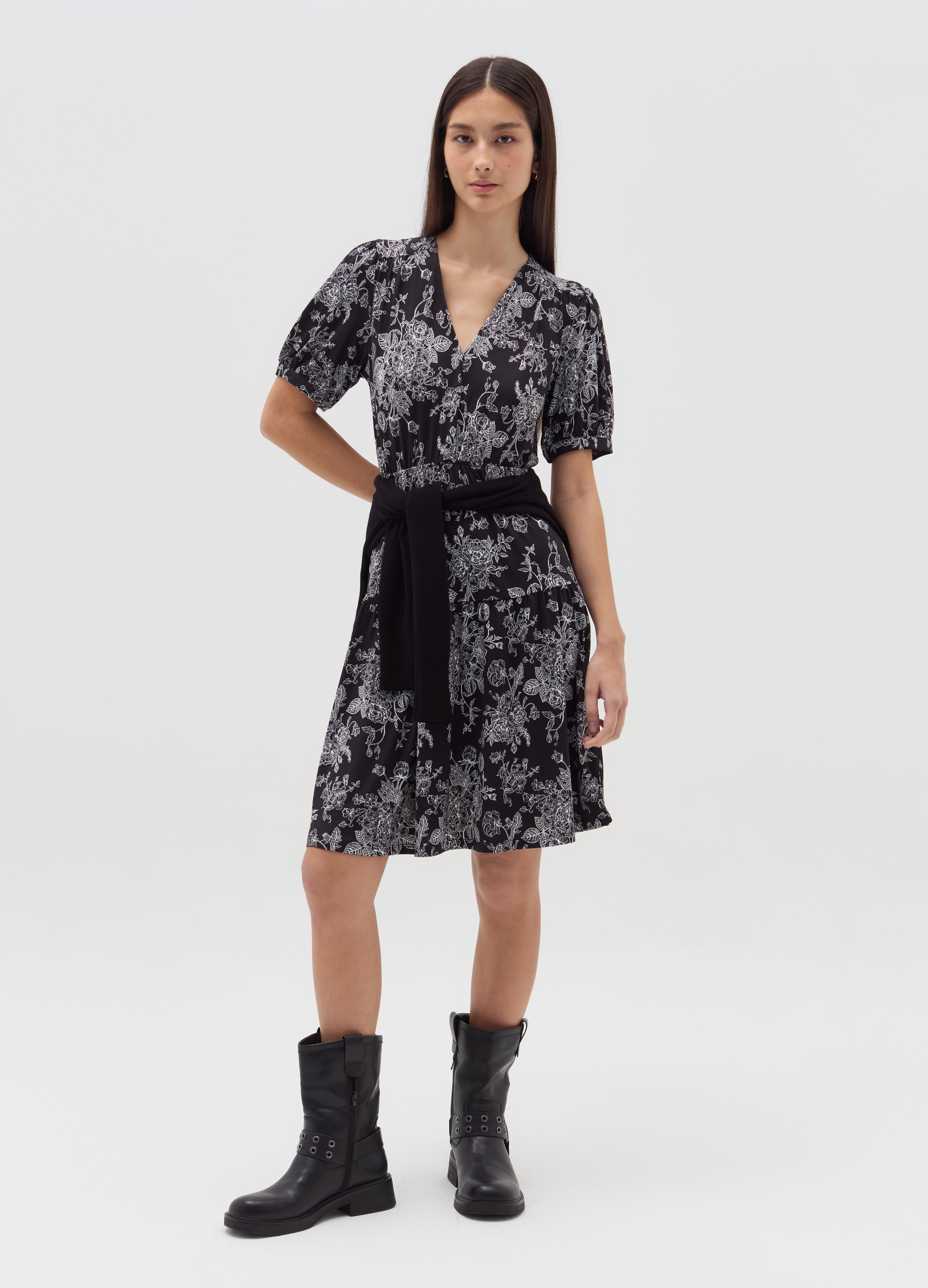 OVS, Vestito Corto Con Maniche A Palloncino, Donna, Multicolor, Taglia: L