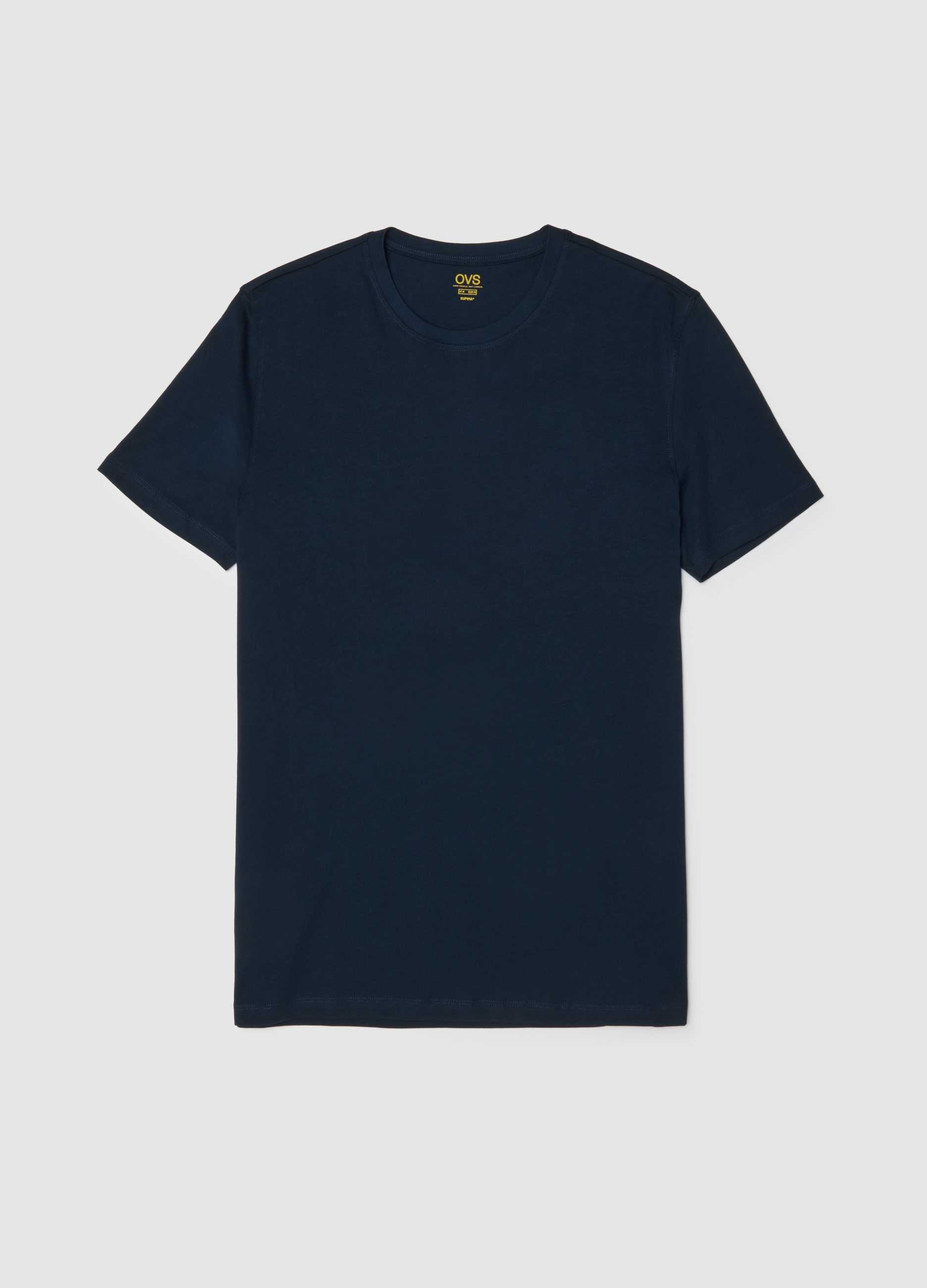 Camiseta Azul De Ajuste Regular Con Cuello Redondo De Puro Algodón, Hombre, Azul oscuro, Talla: XXL