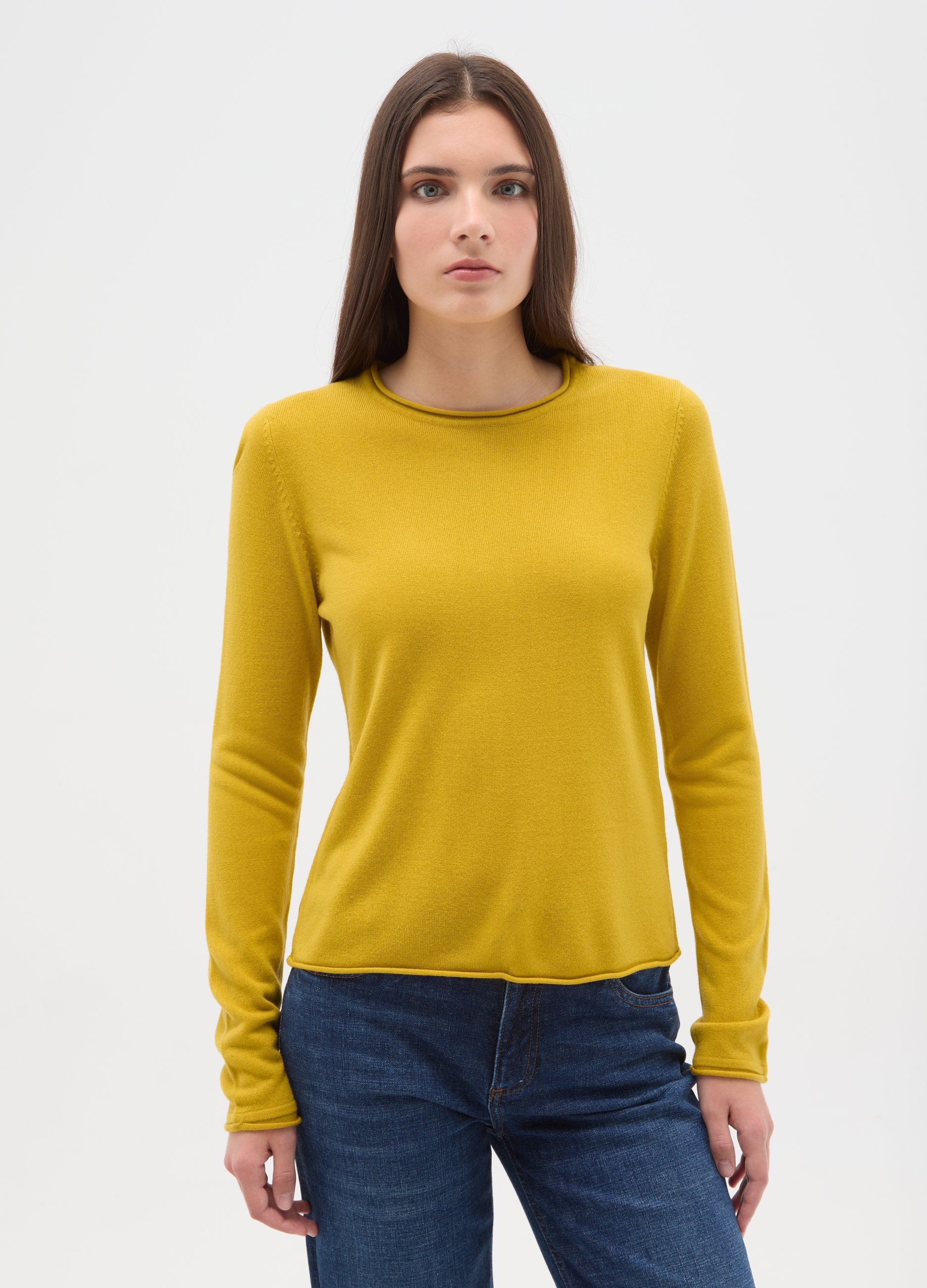 Maglione Girocollo Giallo Vestibilità Fitted, Mujer, Giallo Oro, Talla: XXL