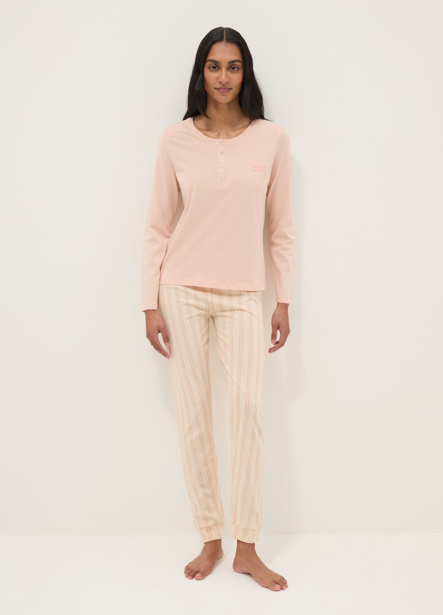 Ovs Mujer Rosa Pastel Pijama De Puro Algodón Rosa Con Ajuste Regular Y Escote Serafino, Talla: M