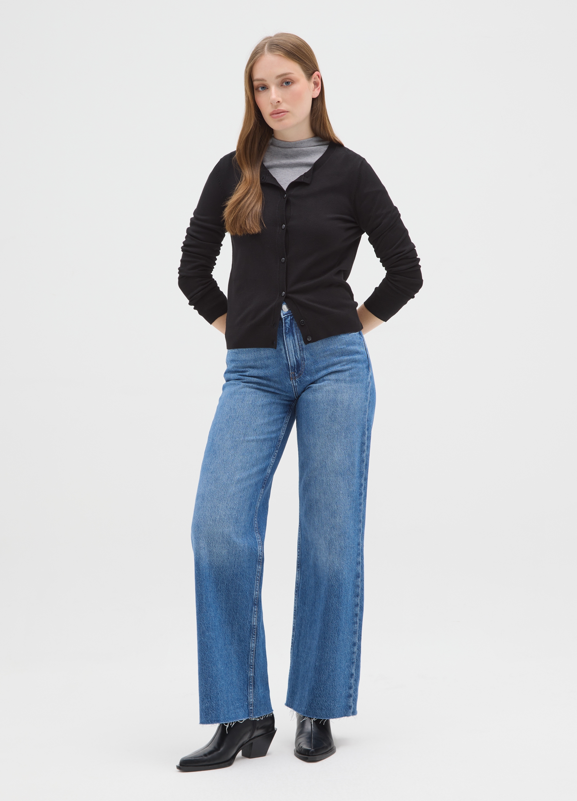 OVS , Cardigan Girocollo Nero Regular Fit Con Lavorazione A Maglia Jersey, Donna, Nero, Taglia: S