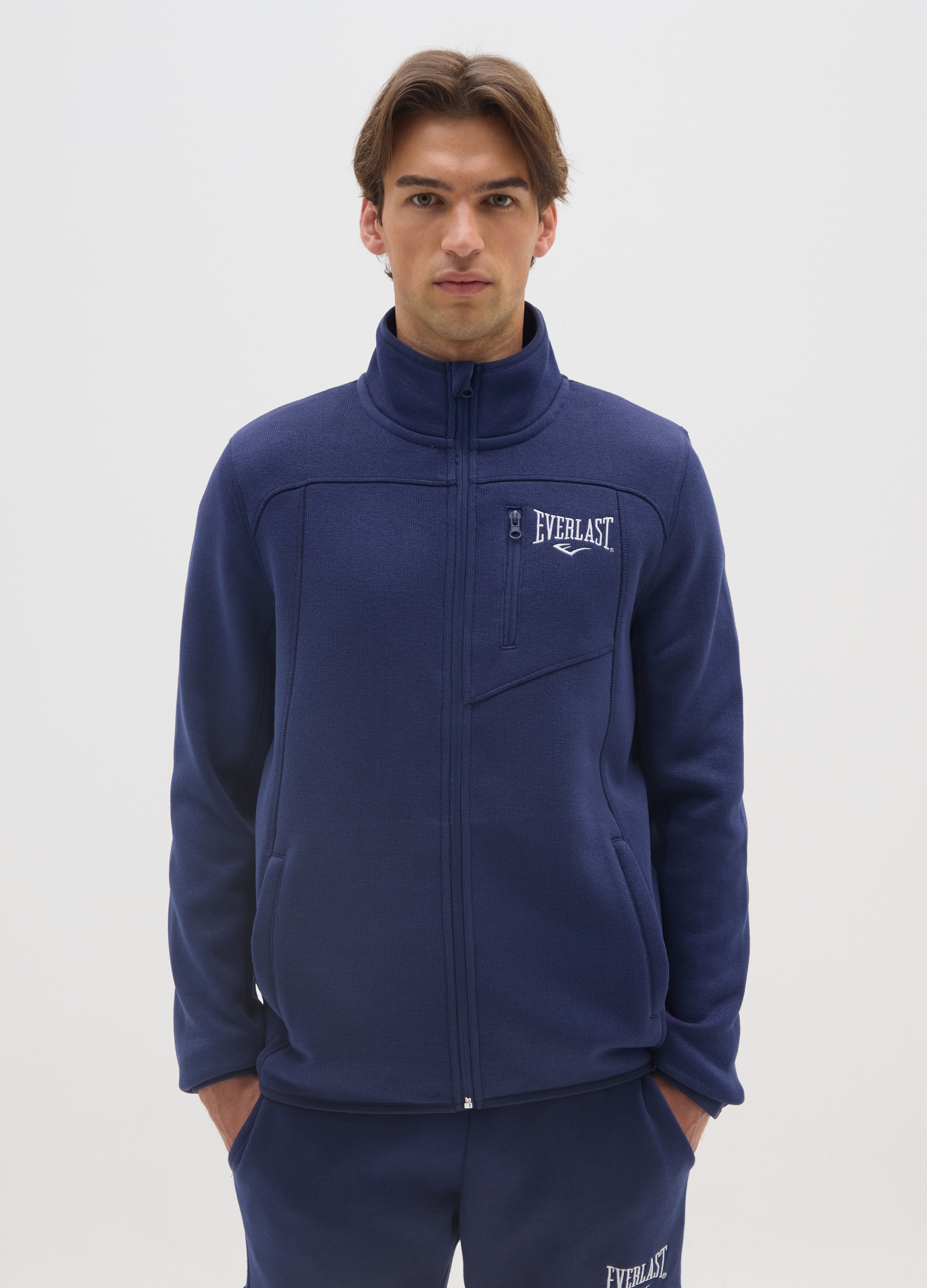 EVERLAST, Felpa Blu Con Zip E Collo Alto Regular Fit, Uomo, Blu, Taglia: L