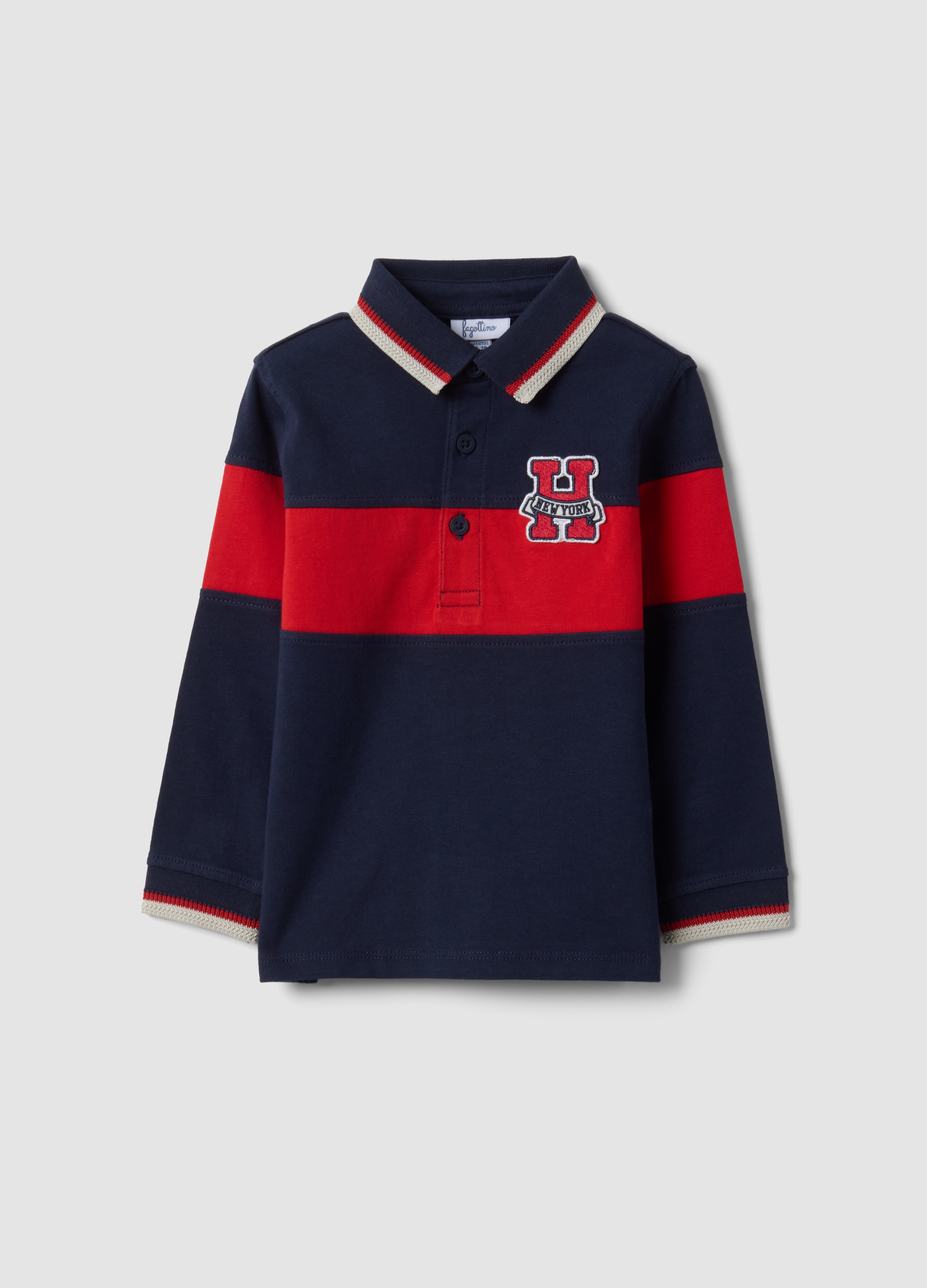 FAGOTTINO, Polo Blu A Righe In Puro Cotone Con Maniche Lunghe Per Bimbo, Bambino, Blu, Taglia: 18-24