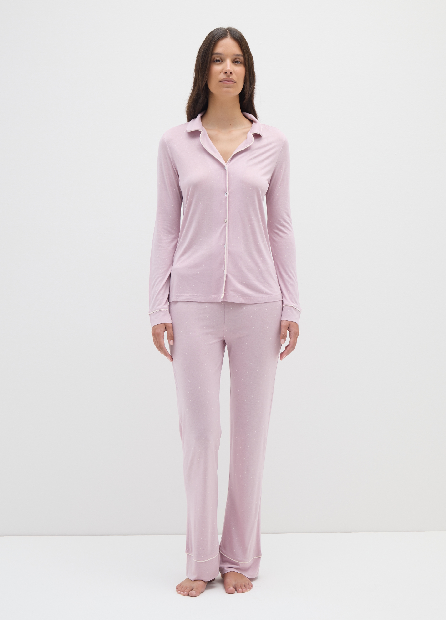 Pijama De Lunares Morados Con Cierre De Botones, Mujer, Lila, Talla: L