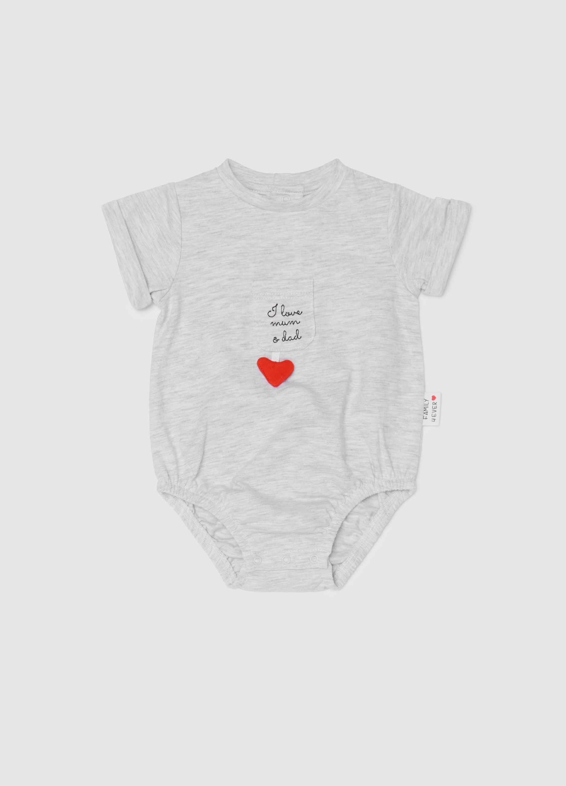FAGOTTINO, Body In Cotone Bio Con Ricamo I Love Mum & Dad, Unisex, Grigio, Taglia: 1-3