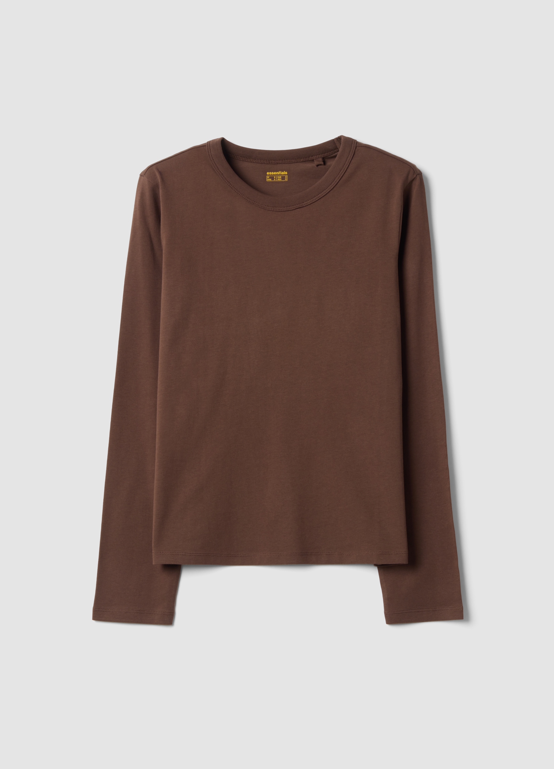 OVS, T-shirt Marrone In Jersey Di Puro Cotone A Maniche Lunghe Regular Fit, Donna, Marrone, Taglia: S