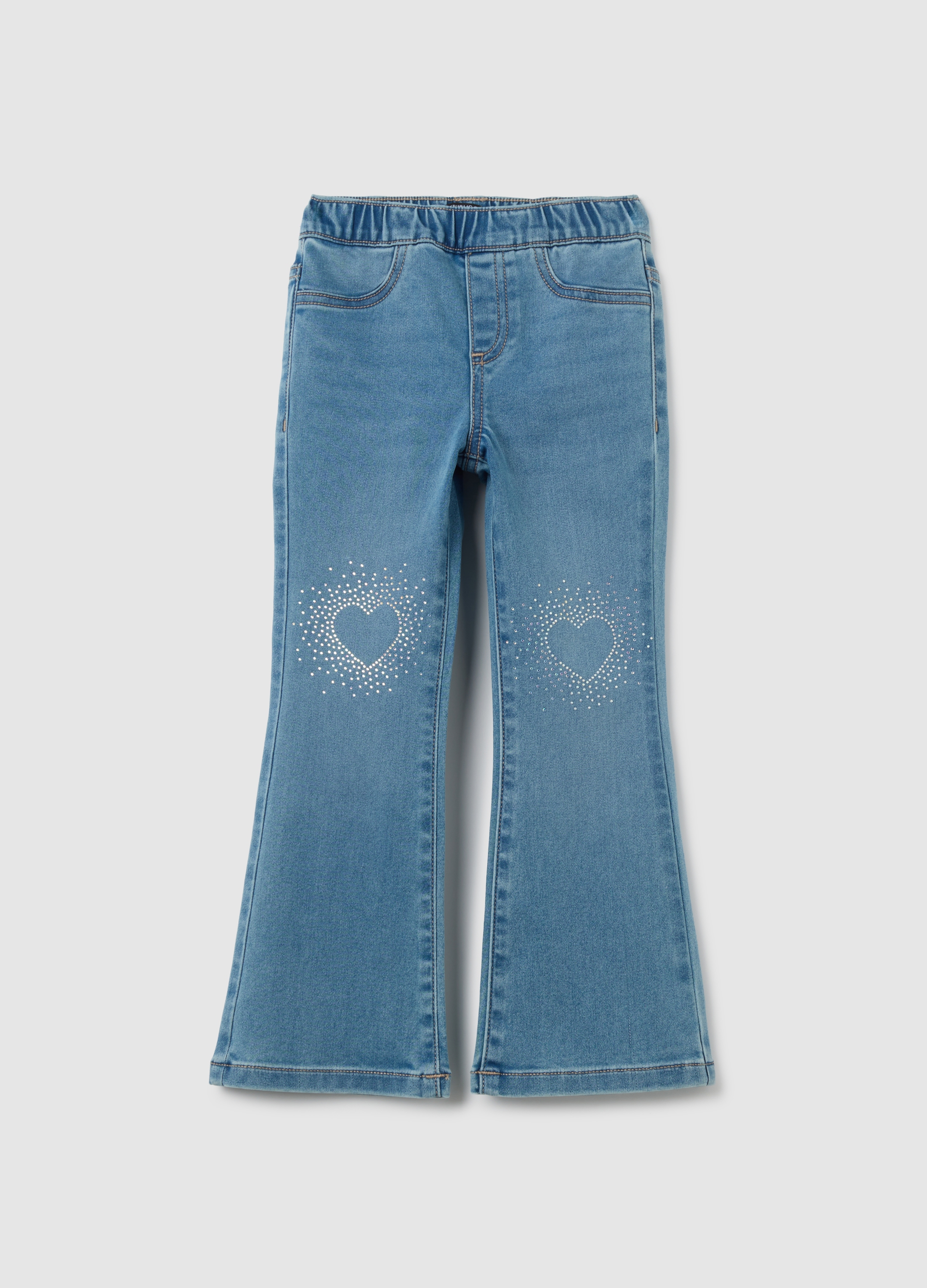 OVS, Mädchenjeans In Blauem Flared-denim Mit Strassherzen, Mädchen, Blau, Größe: 3-4