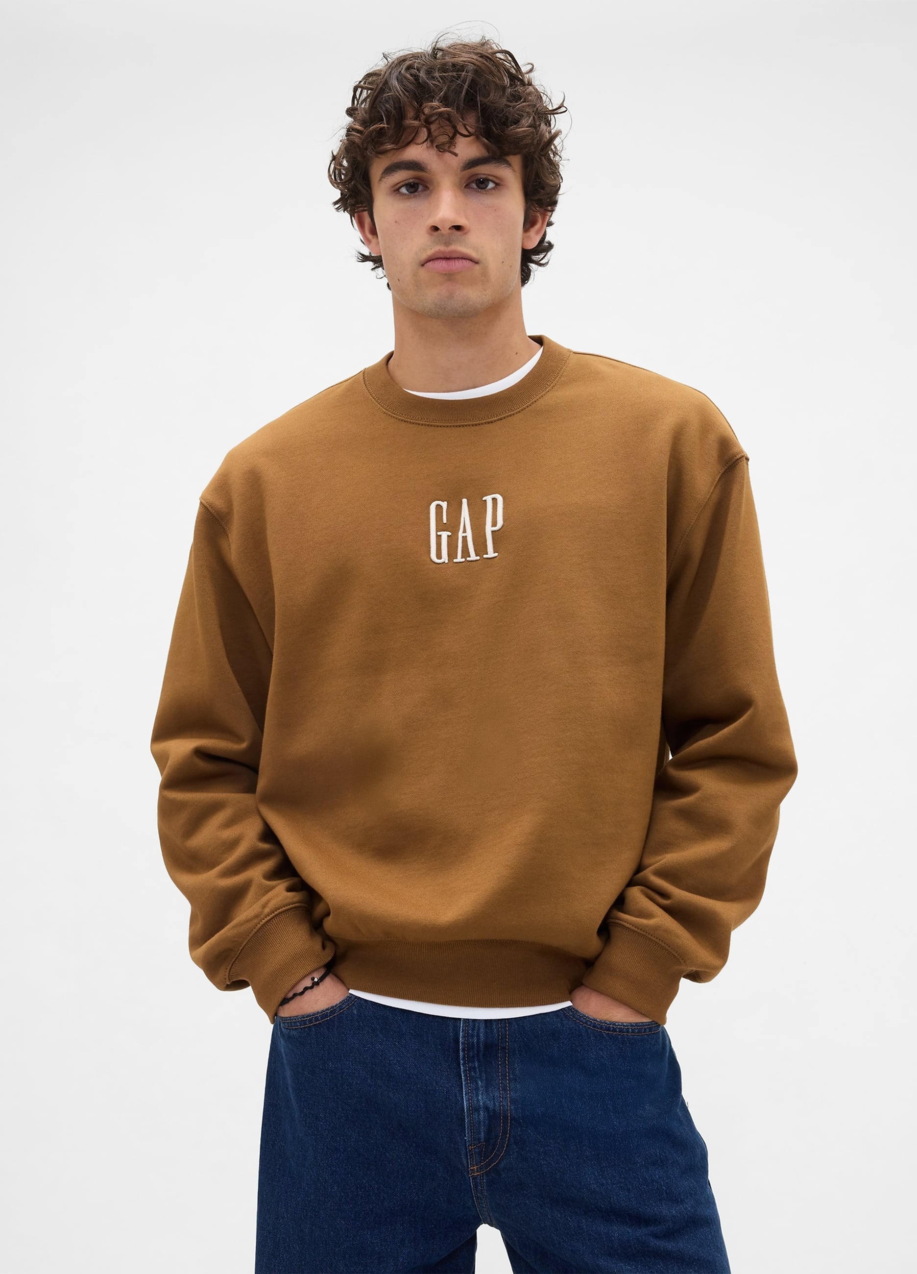 GAP, Felpa Girocollo Con Logo Gap, Uomo, Beige, Taglia: L